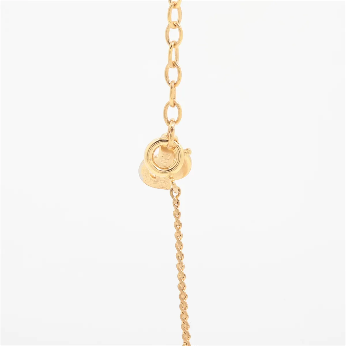 CD logo necklace, gold plated with rhinestones. Shows signs of wear, — view 3