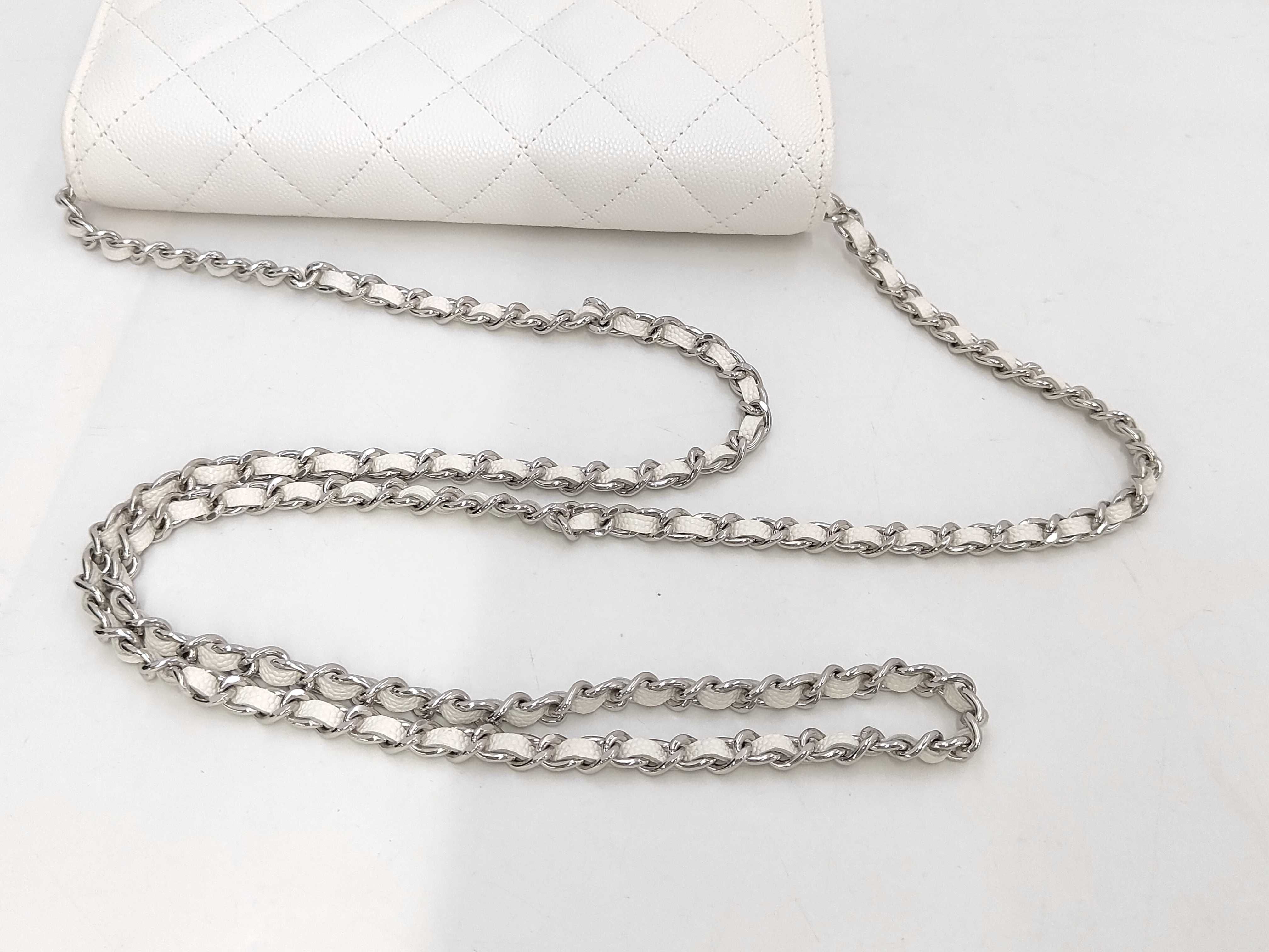 CHANEL19 Matelassé Chain Wallet Caviar Leather White Silver Hardware Shoulder Bag — view 5