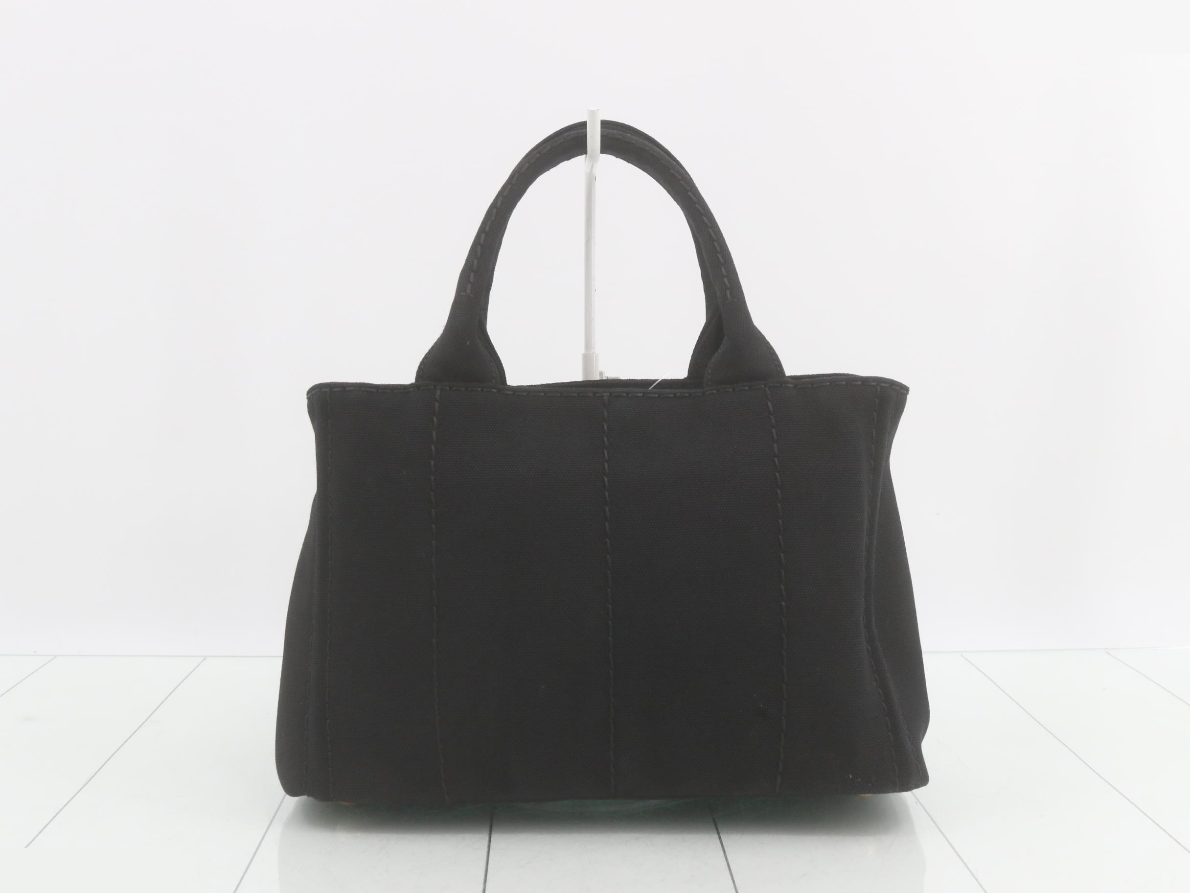 Canapa Canvas Handbag with Triangle Plate, Black — view 2