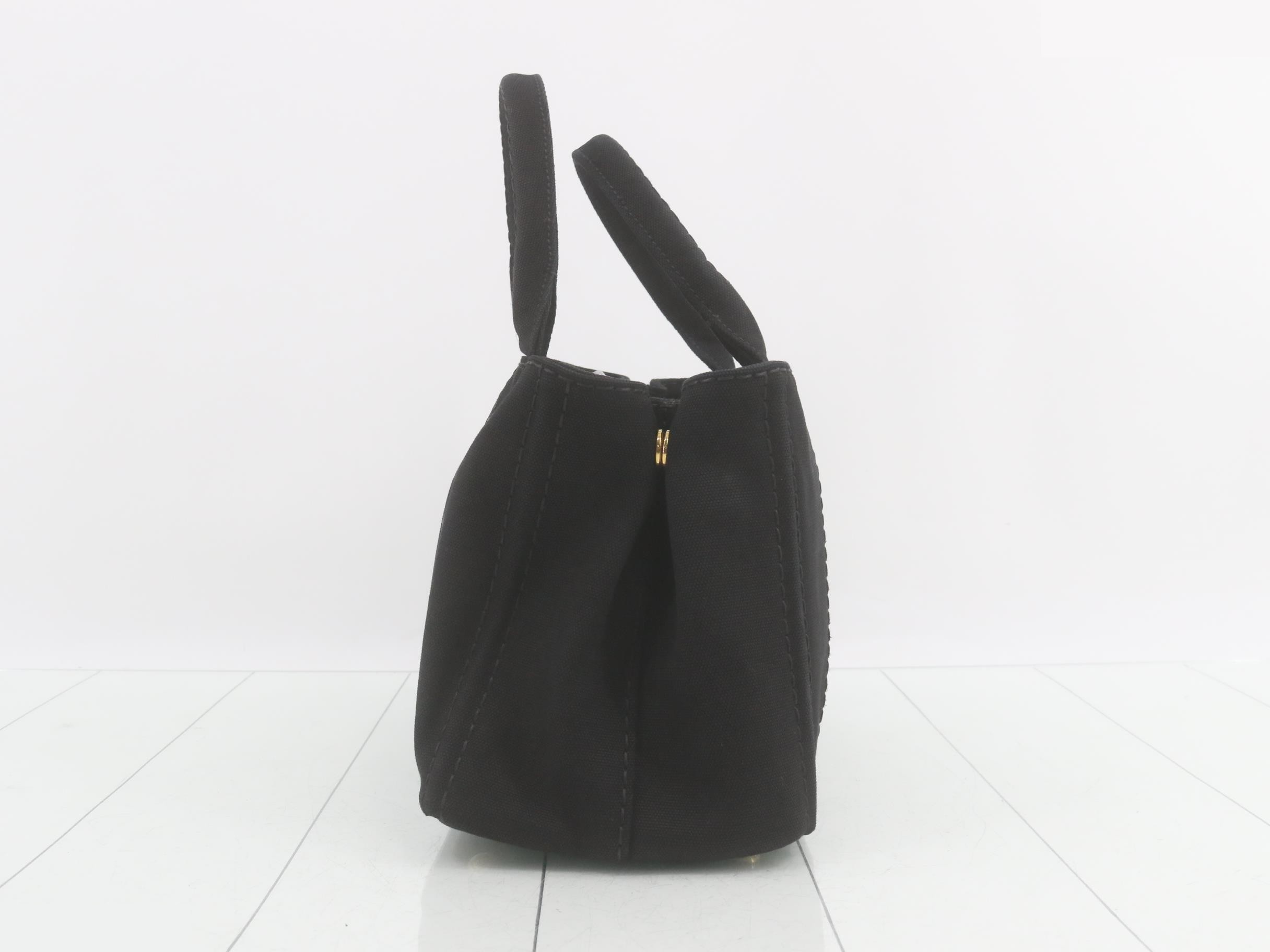 Canapa Canvas Handbag with Triangle Plate, Black — view 3