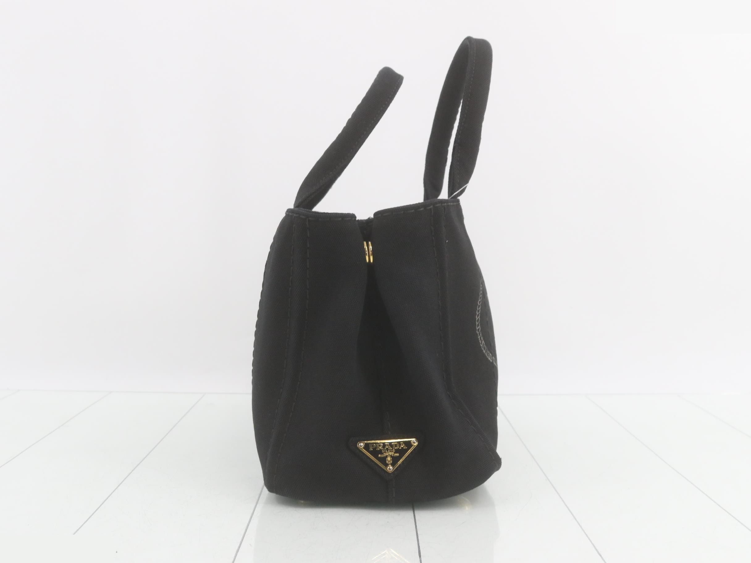 Canapa Canvas Handbag with Triangle Plate, Black — view 4