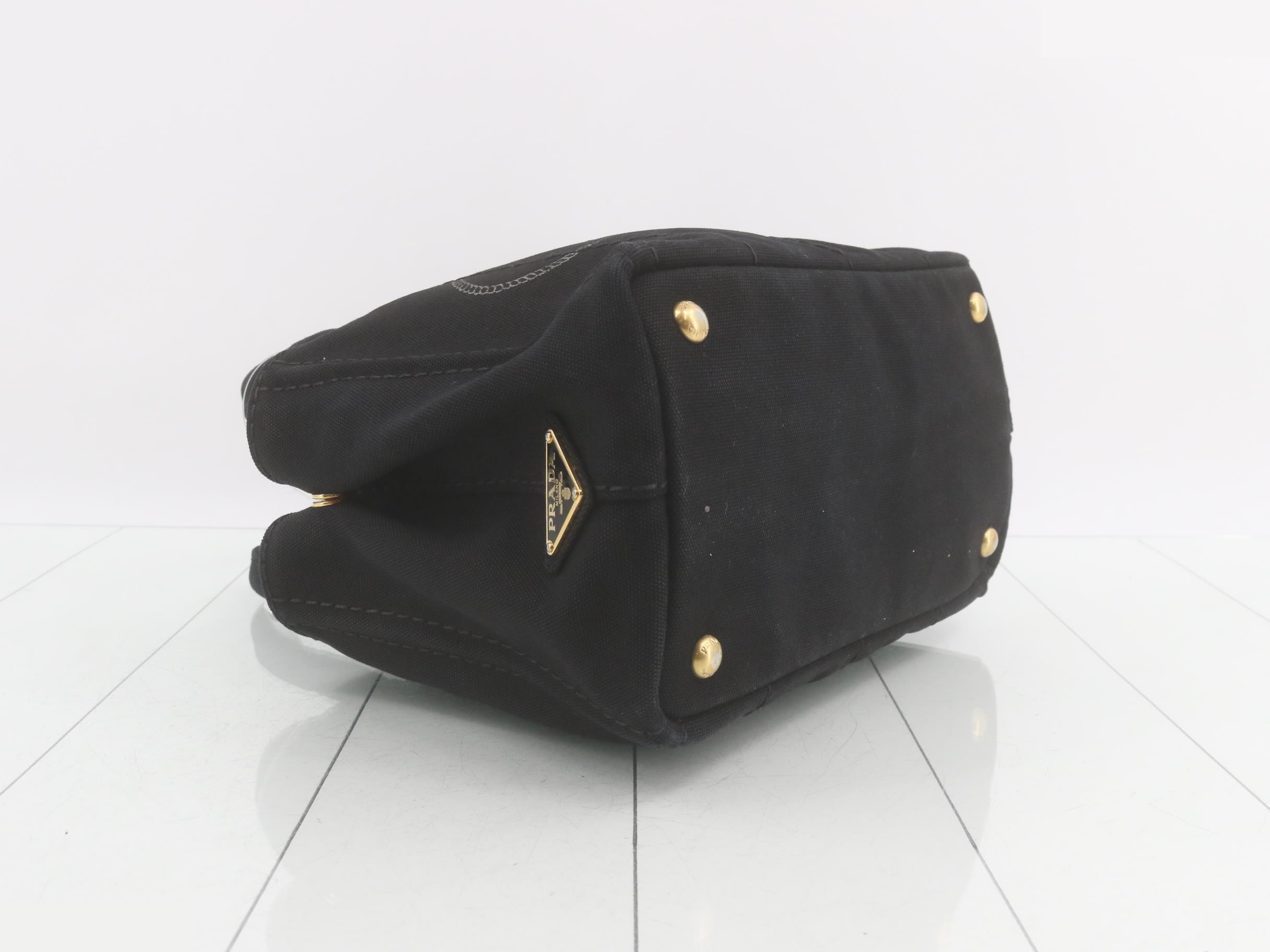 Canapa Canvas Handbag with Triangle Plate, Black — view 5