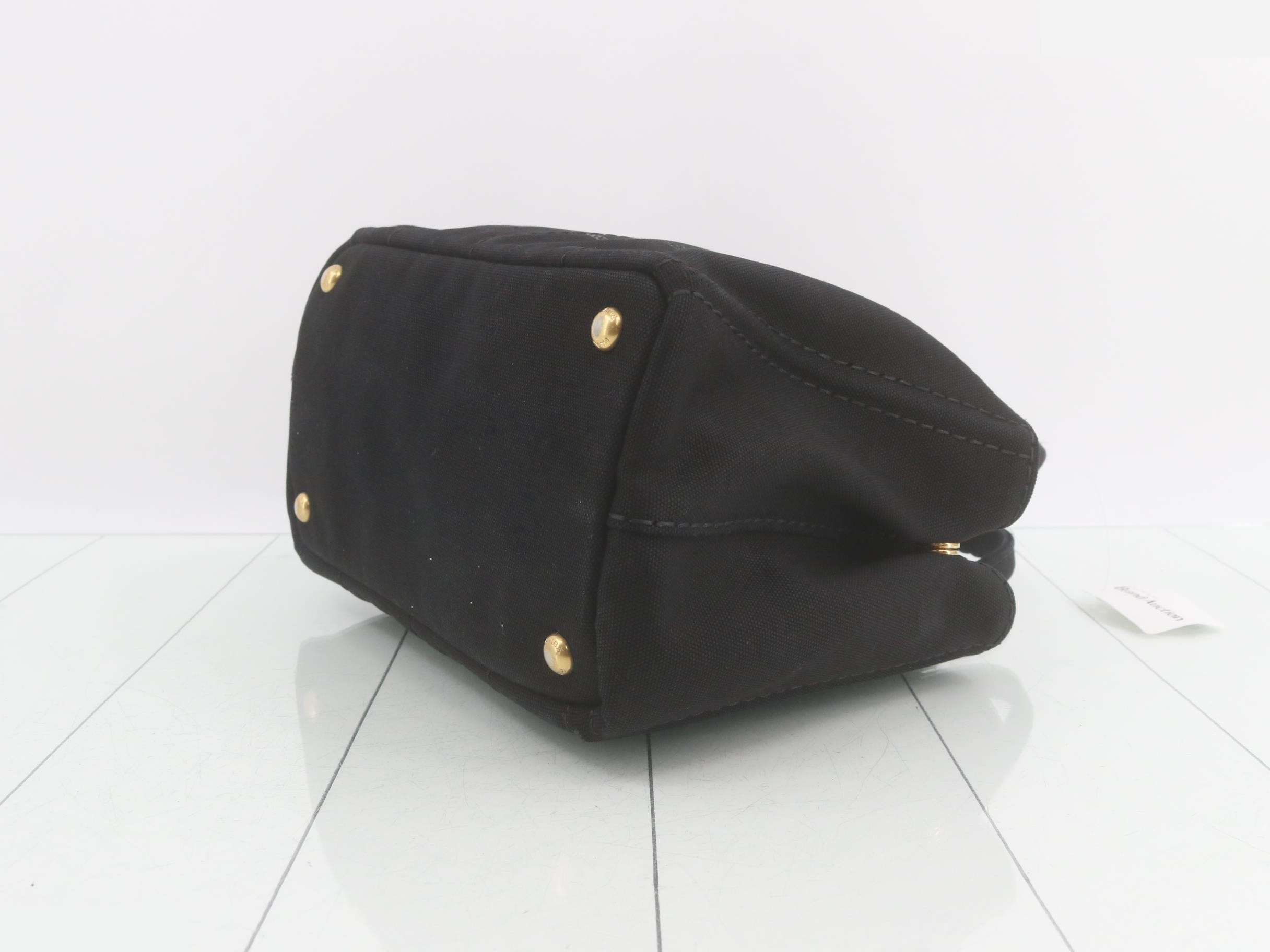 Canapa Canvas Handbag with Triangle Plate, Black — view 6