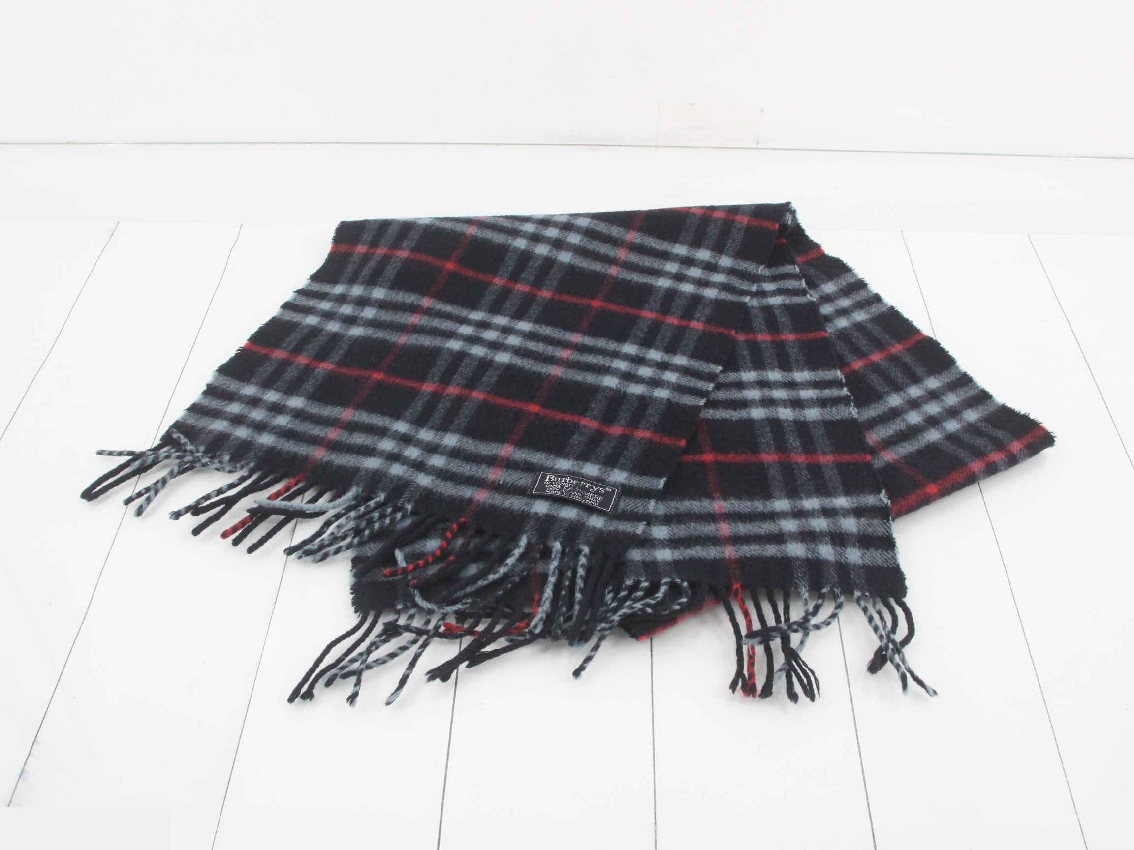 Tag attached, 100% cashmere check scarf — view 2