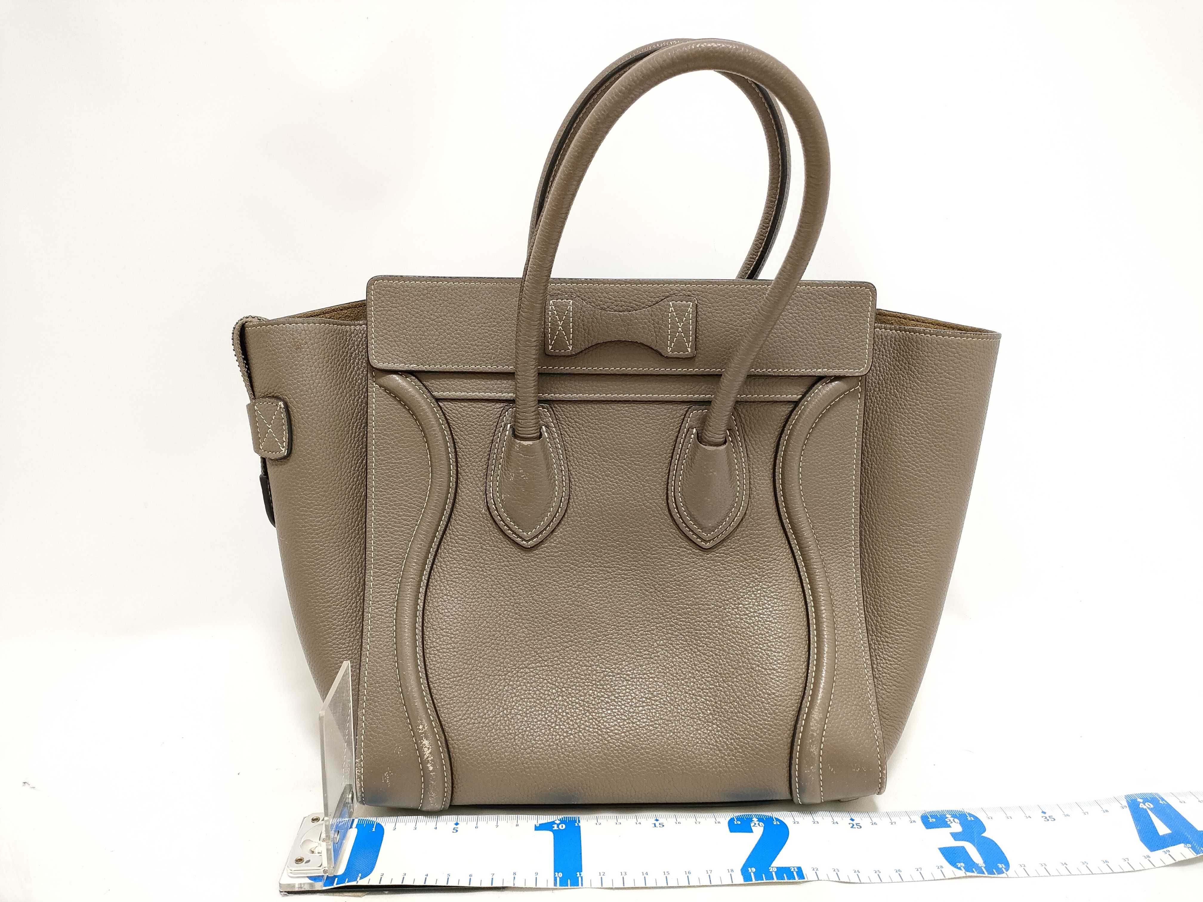 Luggage Micro Shopper Leather Handbag, Greige — view 2