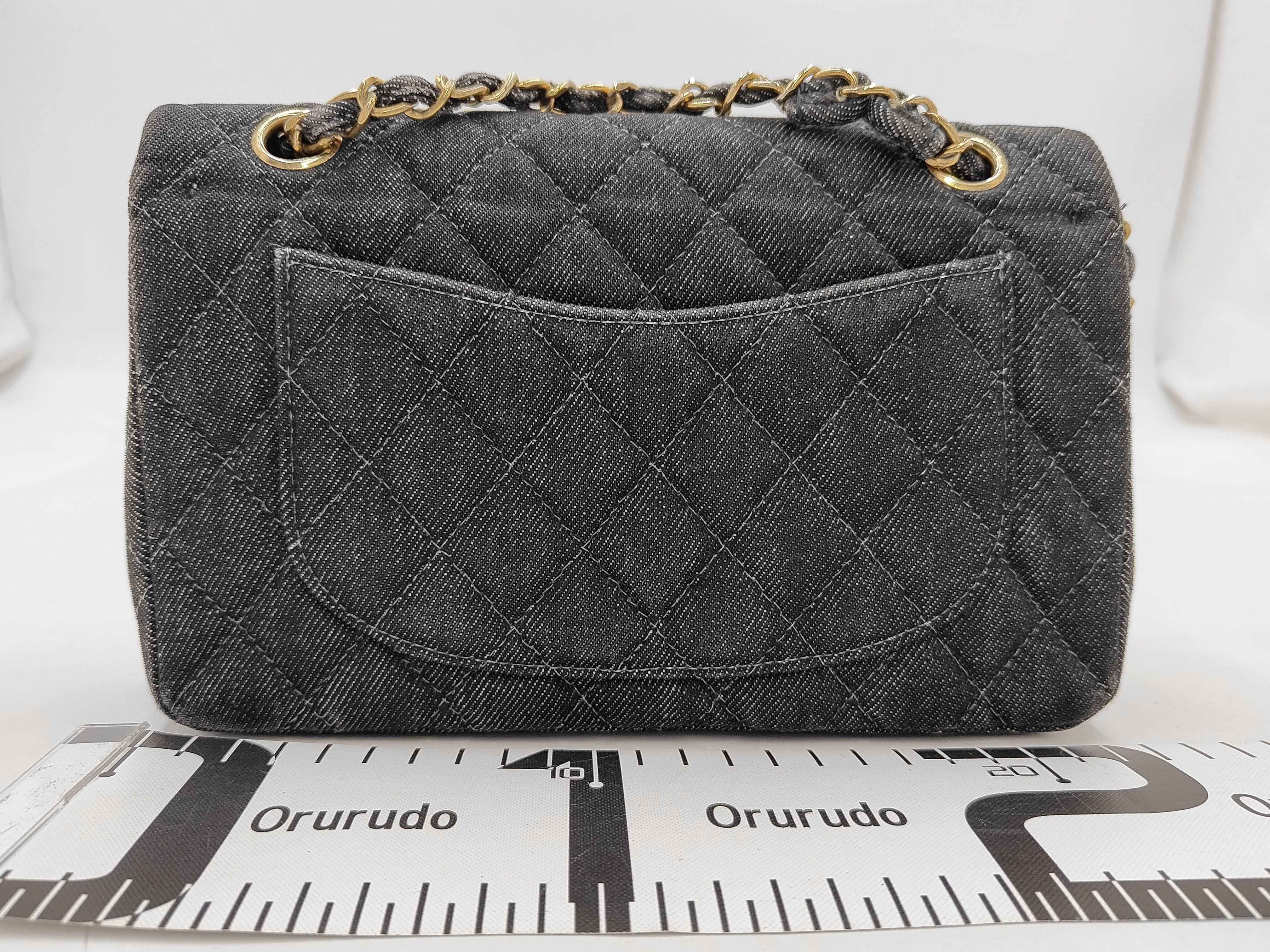 Double Flap Denim Black Shoulder Bag #5 — view 2