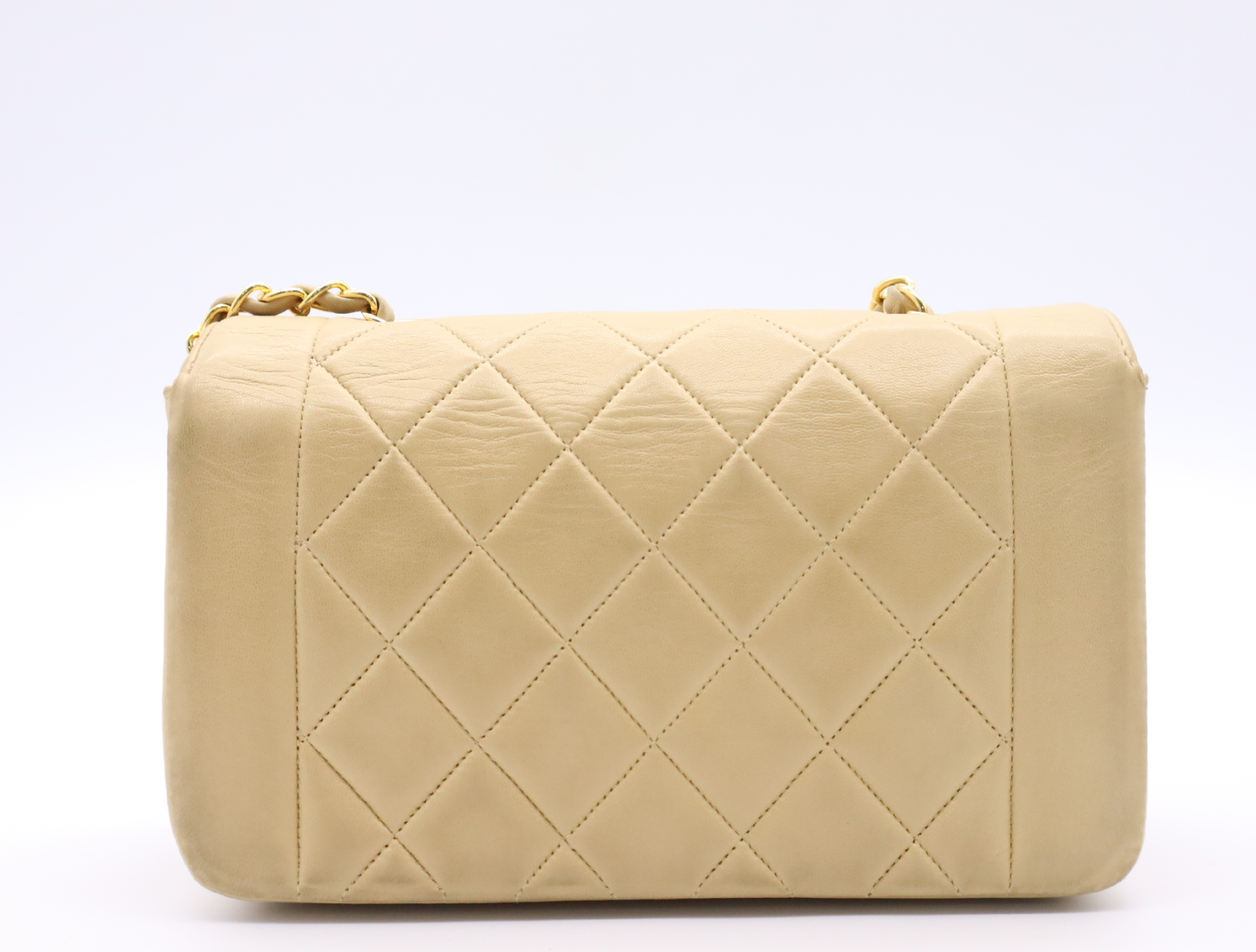 Lambskin Matelassé Diana 22 Small Flap Small Chain Gold Hardware Beige Shoulder Bag with Box — view 2