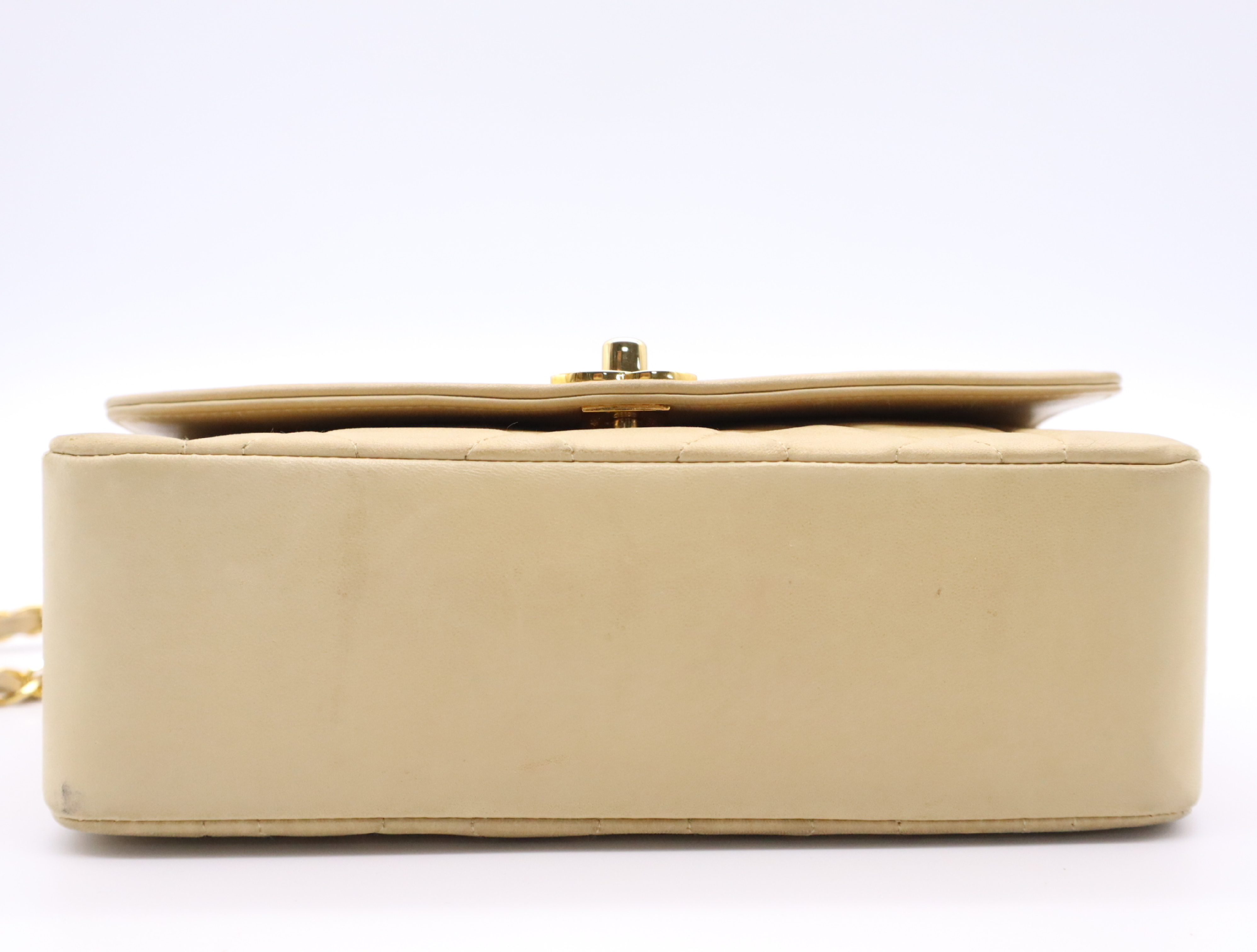 Lambskin Matelassé Diana 22 Small Flap Small Chain Gold Hardware Beige Shoulder Bag with Box — view 4