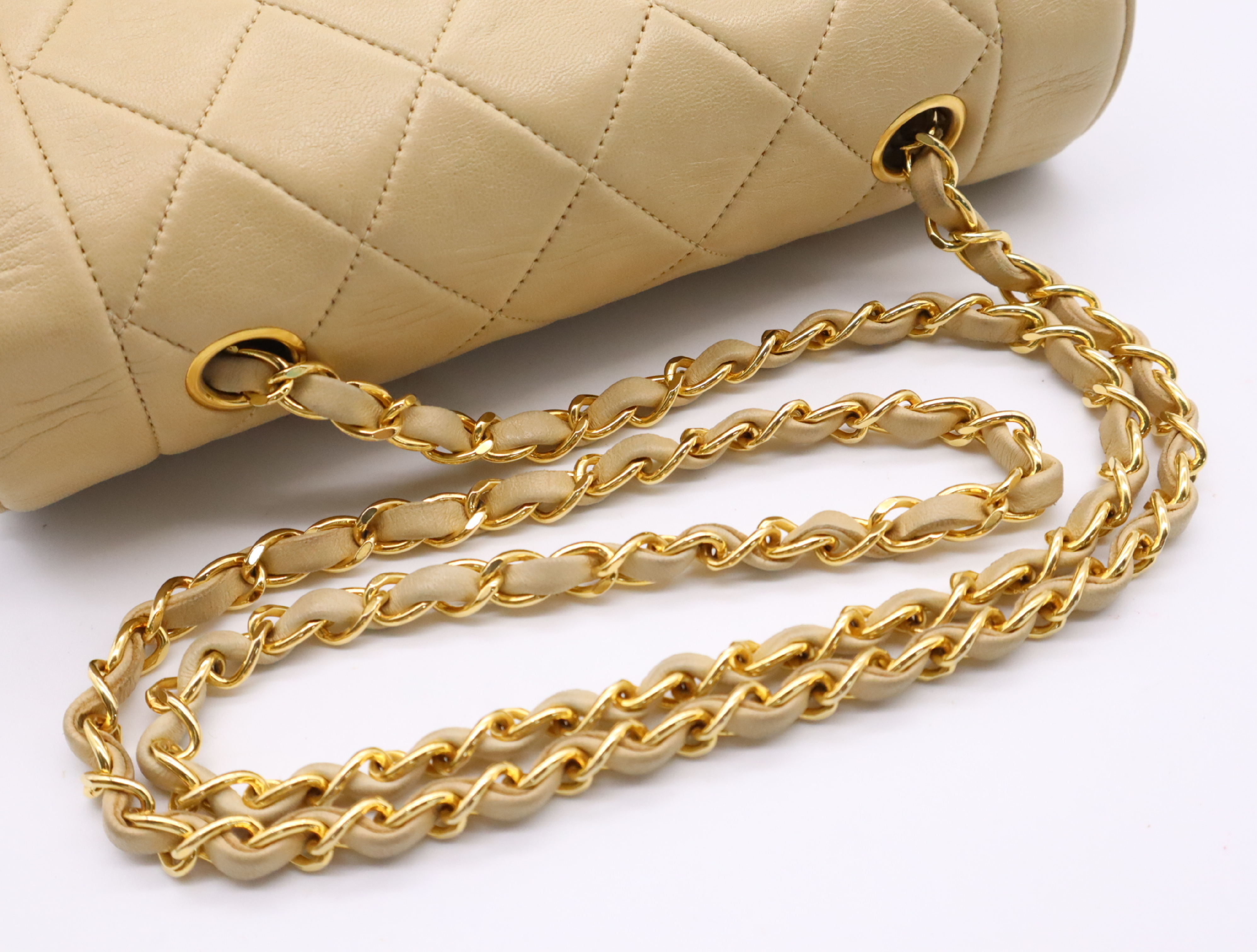 Lambskin Matelassé Diana 22 Small Flap Small Chain Gold Hardware Beige Shoulder Bag with Box — view 10