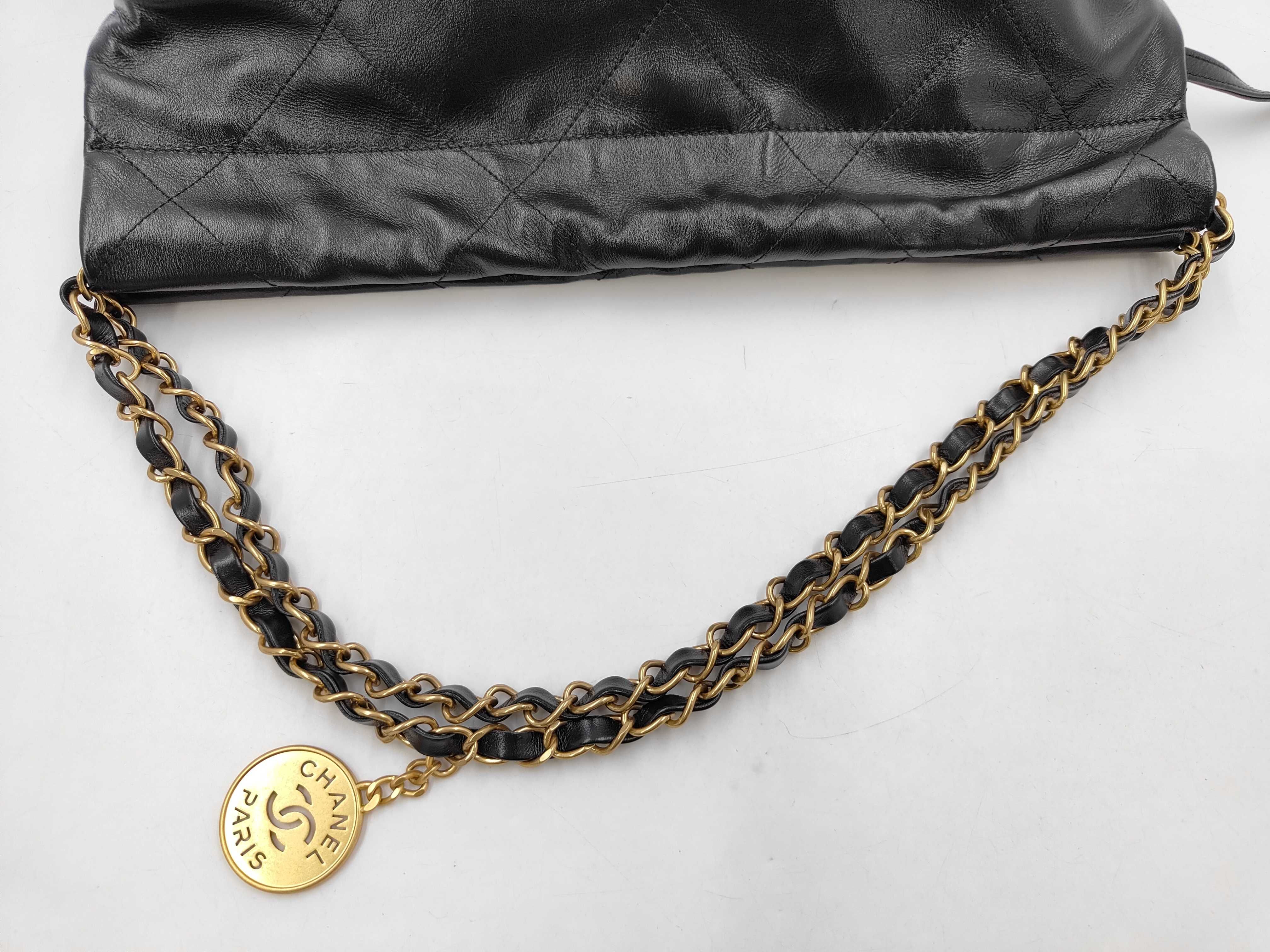 22 Shiny Calfskin Chain Shoulder Bag with Gold Hardware and Pouch, Serial Number Plate, AS3260, Black Bag — view 5