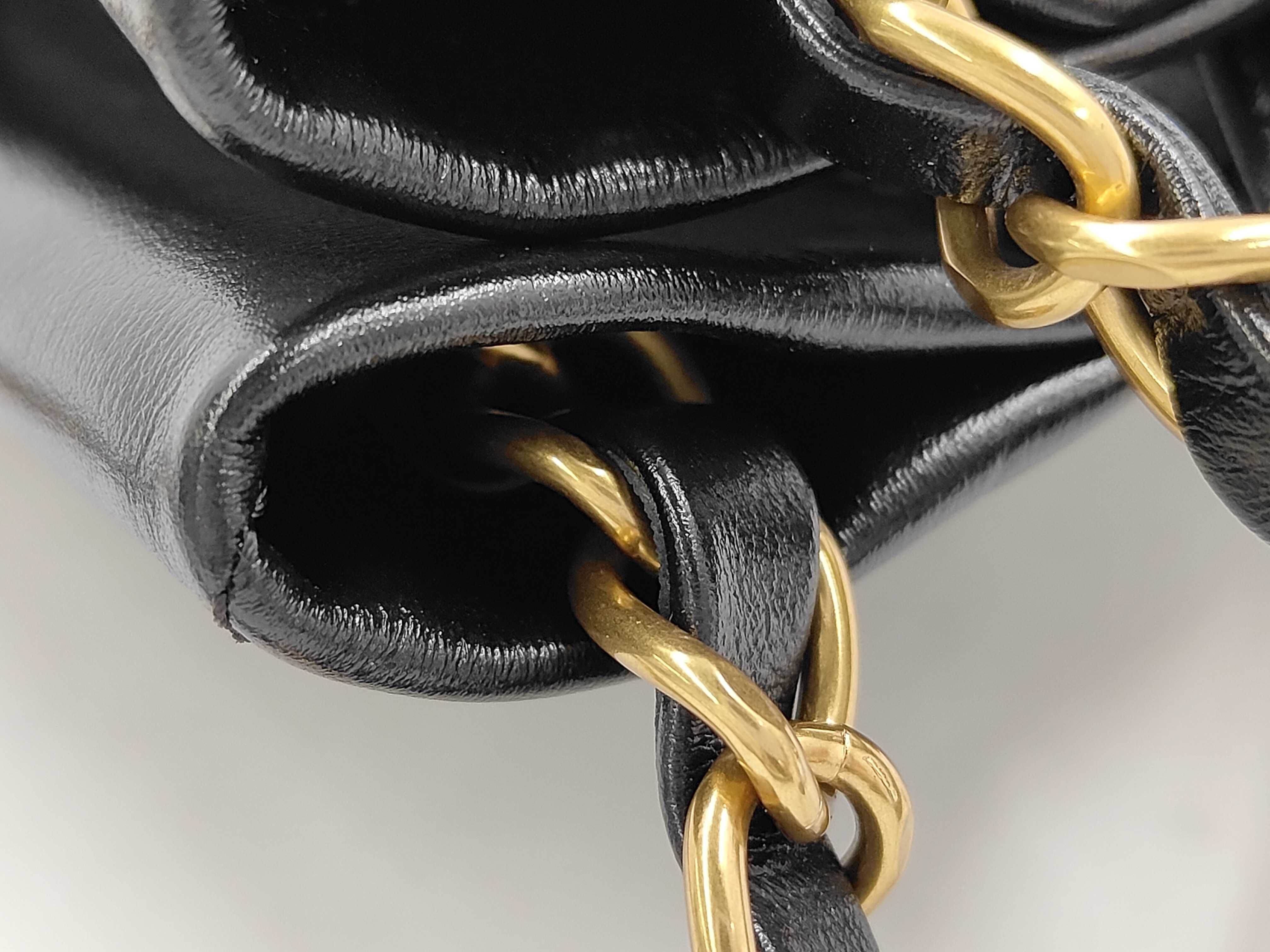 22 Shiny Calfskin Chain Shoulder Bag with Gold Hardware and Pouch, Serial Number Plate, AS3260, Black Bag — view 7