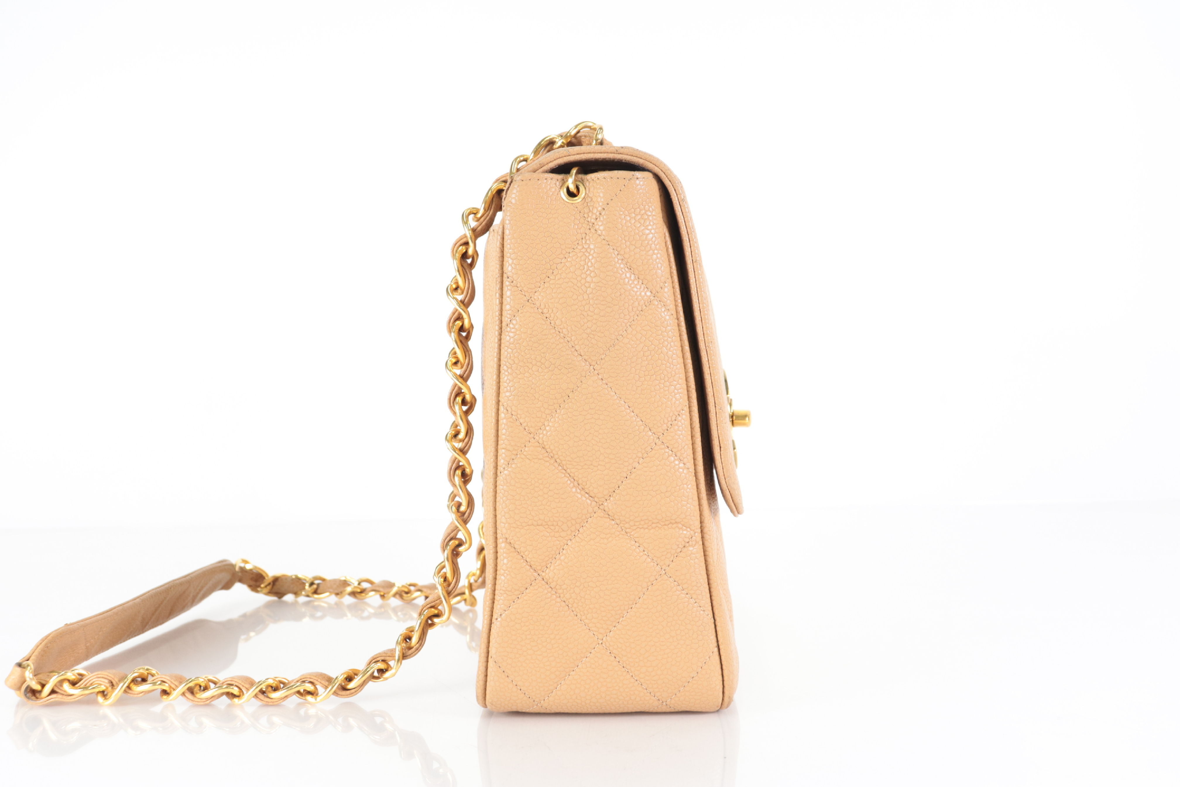 Large Coco Caviar Chain Shoulder Bag, Beige, Series 3 — view 3