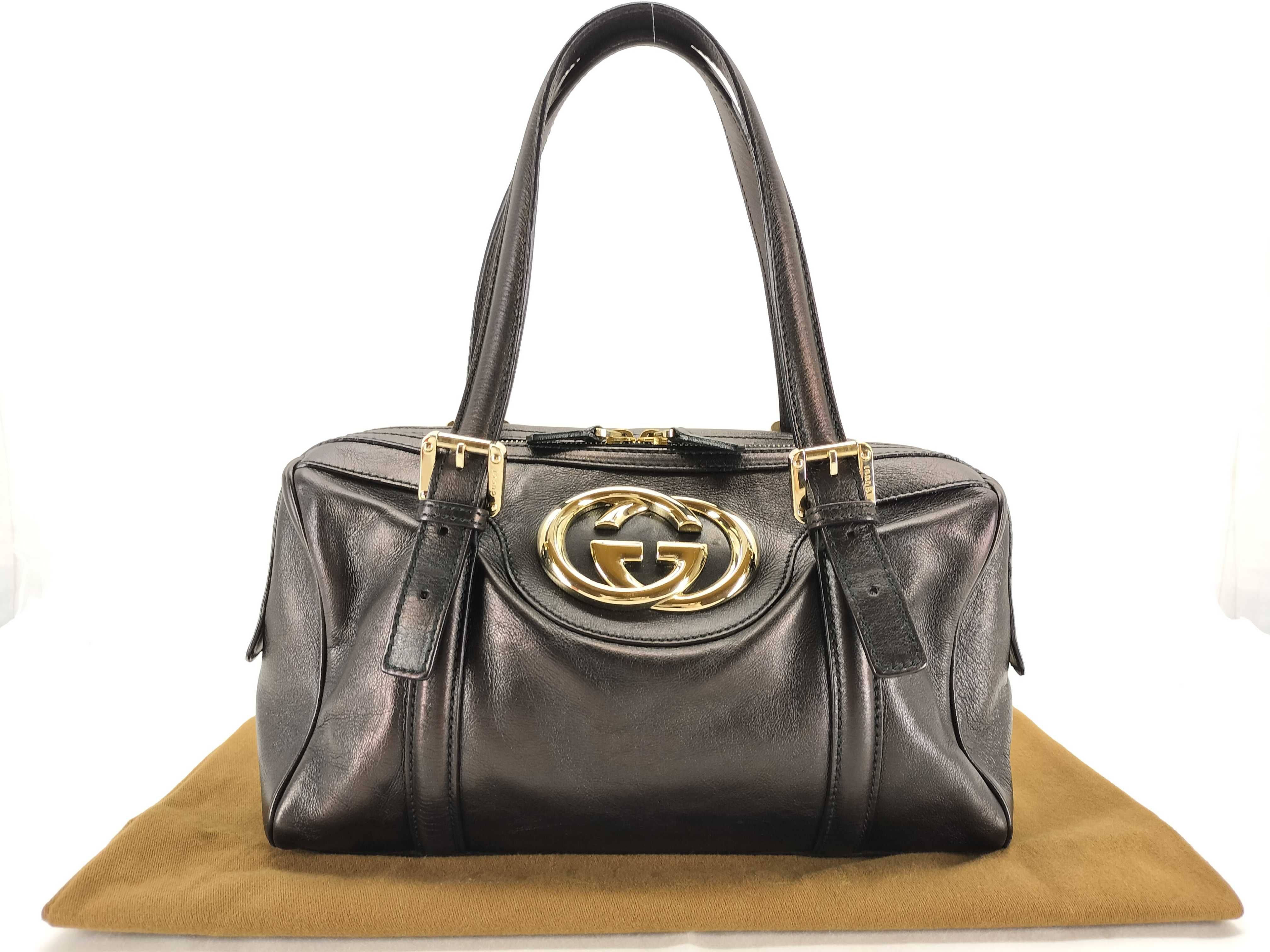 Interlocking G Leather Handbag Mini Boston Handbag