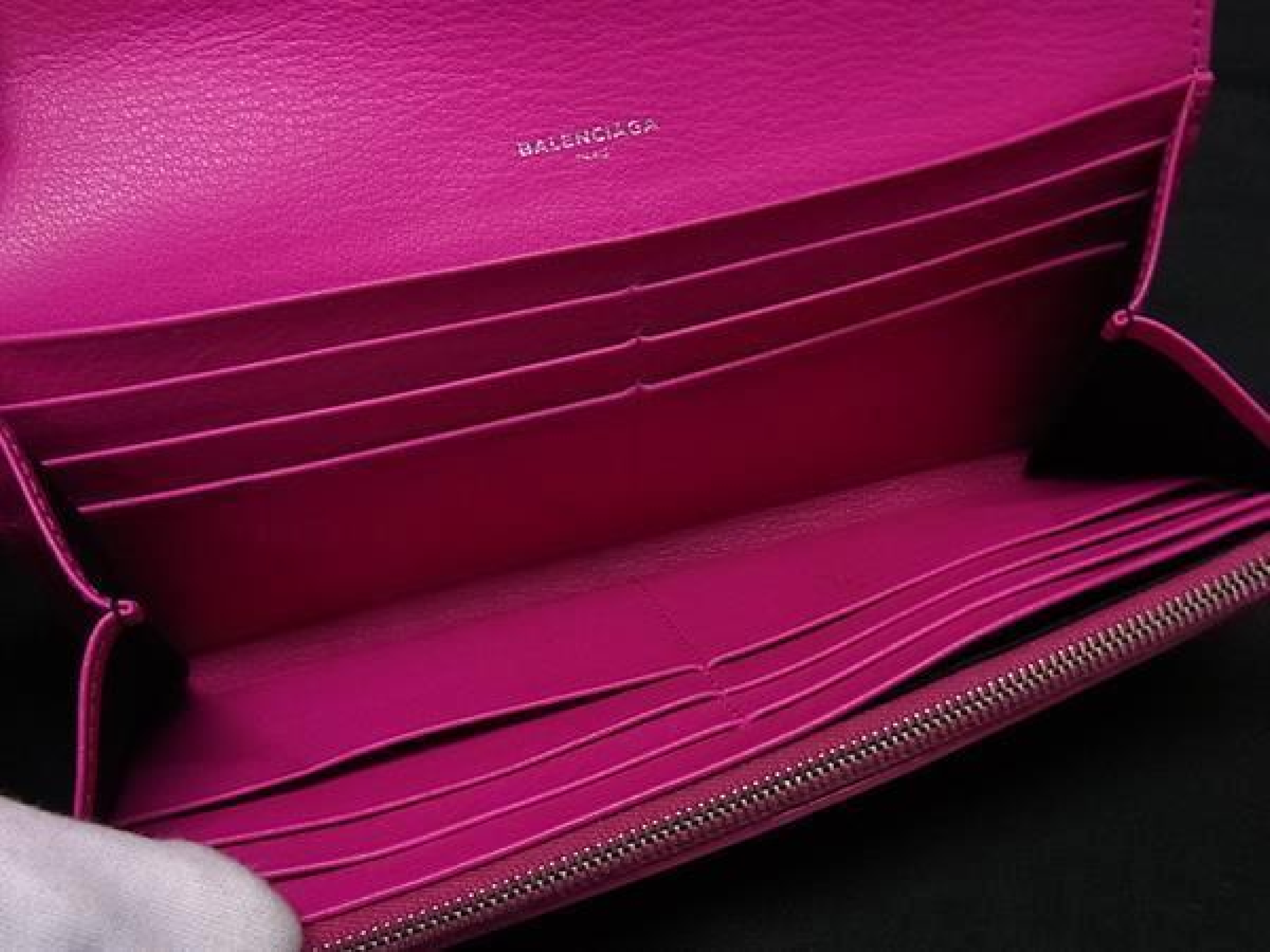 499207 Paper Leather Bi-fold Long Wallet, Billfold, Coin Purse, Women's, Magenta Pink (FY3038) — view 4
