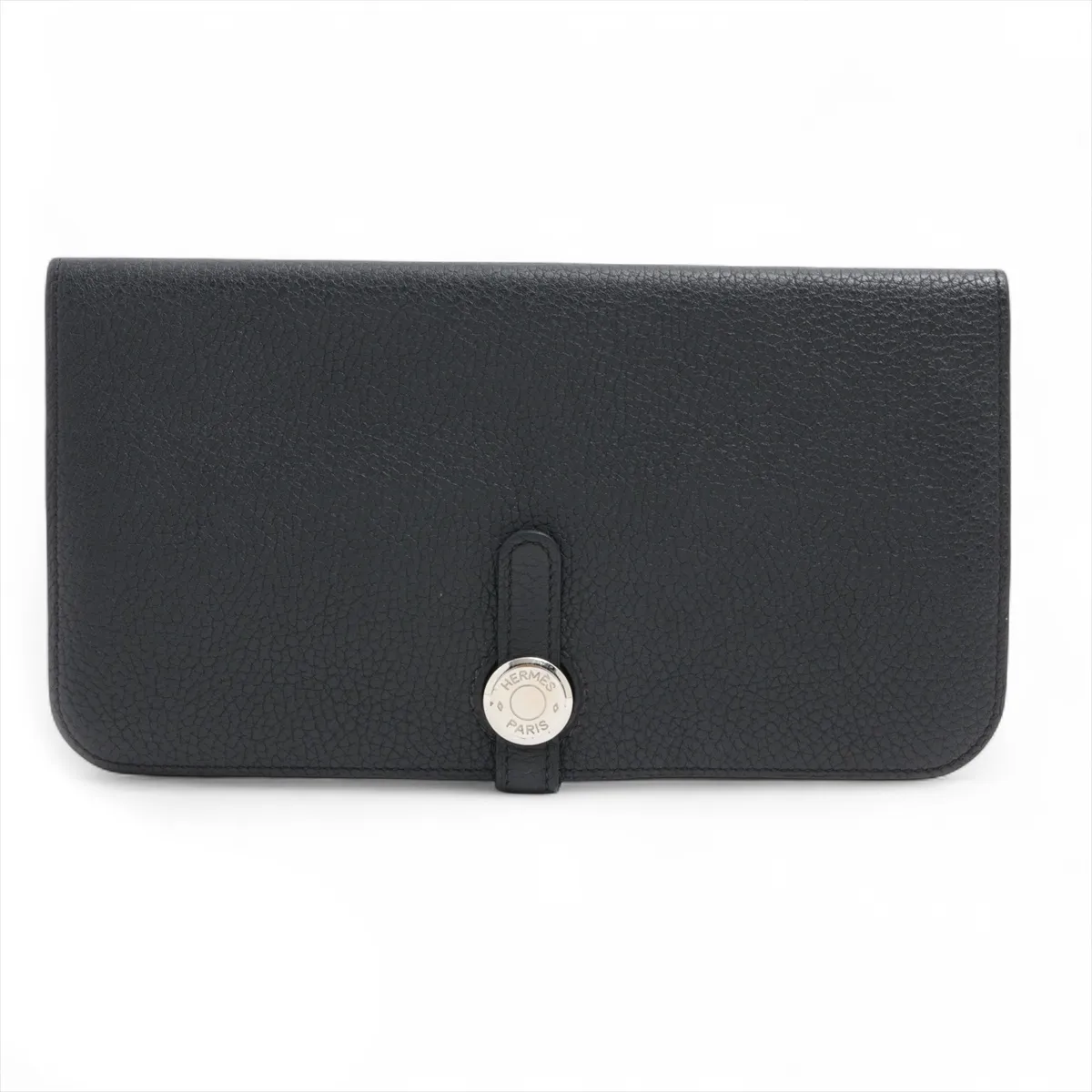 Dogon Long Taurillon Clemence Long Wallet, Black, Silver Hardware, X: 2016