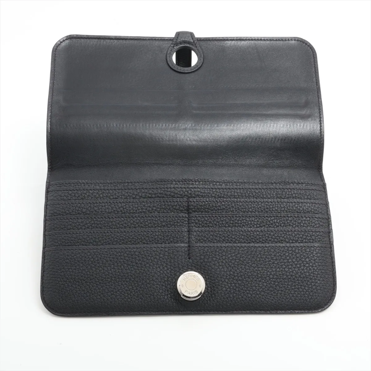 Dogon Long Taurillon Clemence Long Wallet, Black, Silver Hardware, X: 2016 — view 2