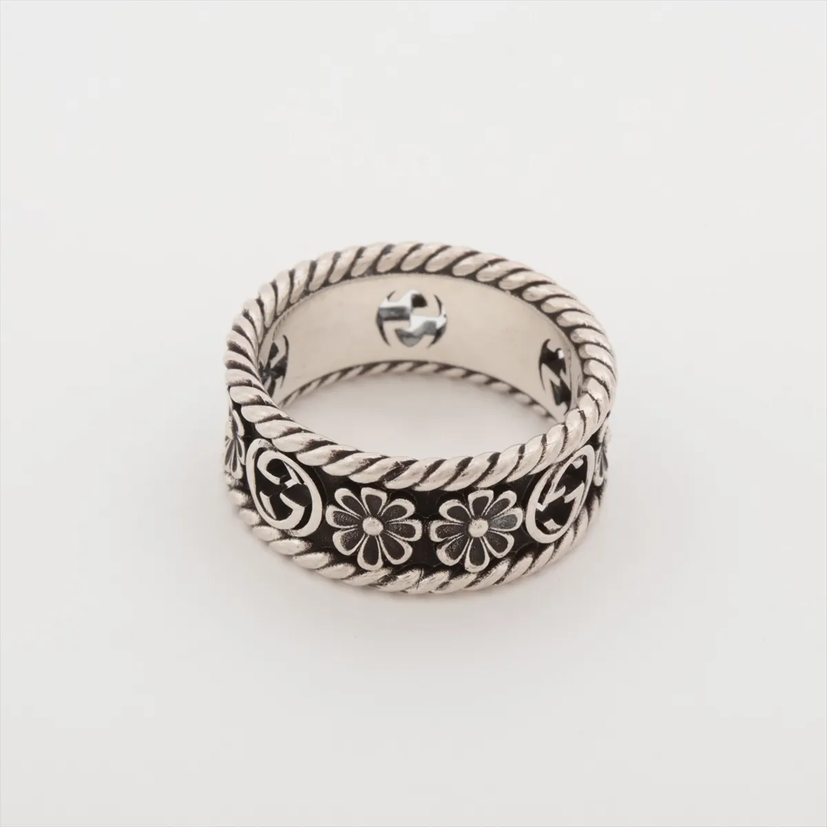 Interlocking G Flower Ring 12 925 5.9g Silver — view 2