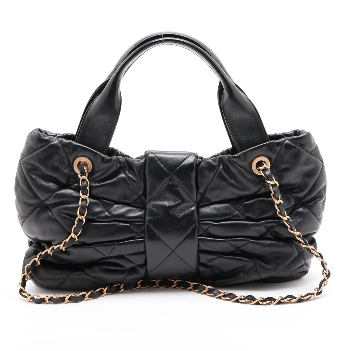 [Individually packaged] Chanel Matelassé Lambskin 2-Way Handbag with Ribbon, Black, Gold Hardware, GL8CT6N9, Random Plate — view 2