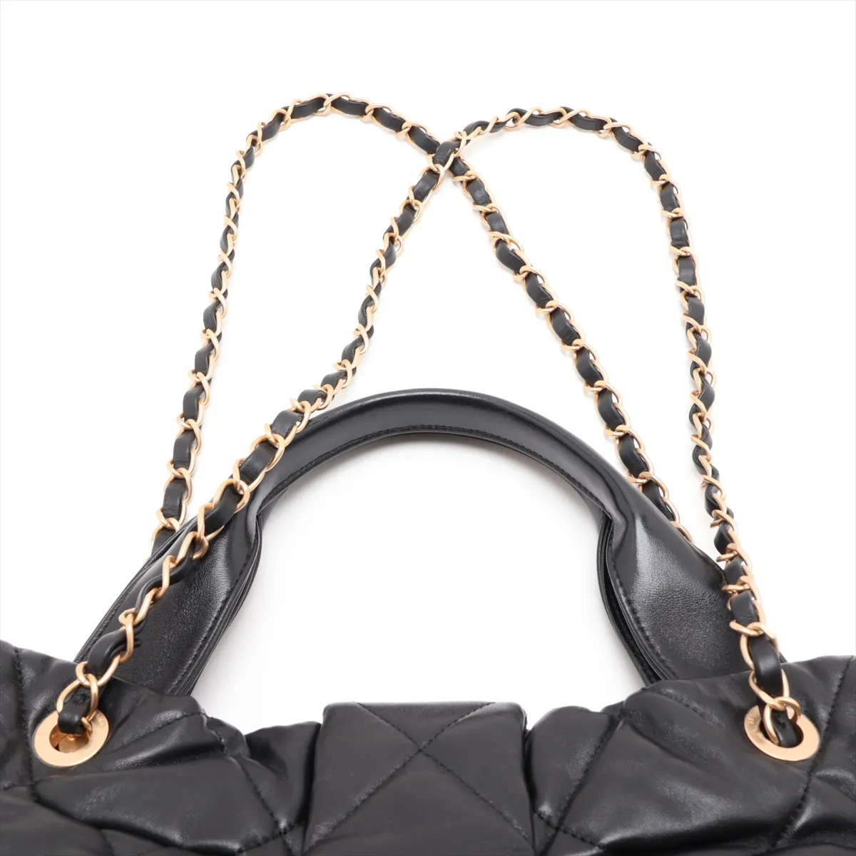 [Individually packaged] Chanel Matelassé Lambskin 2-Way Handbag with Ribbon, Black, Gold Hardware, GL8CT6N9, Random Plate — view 6