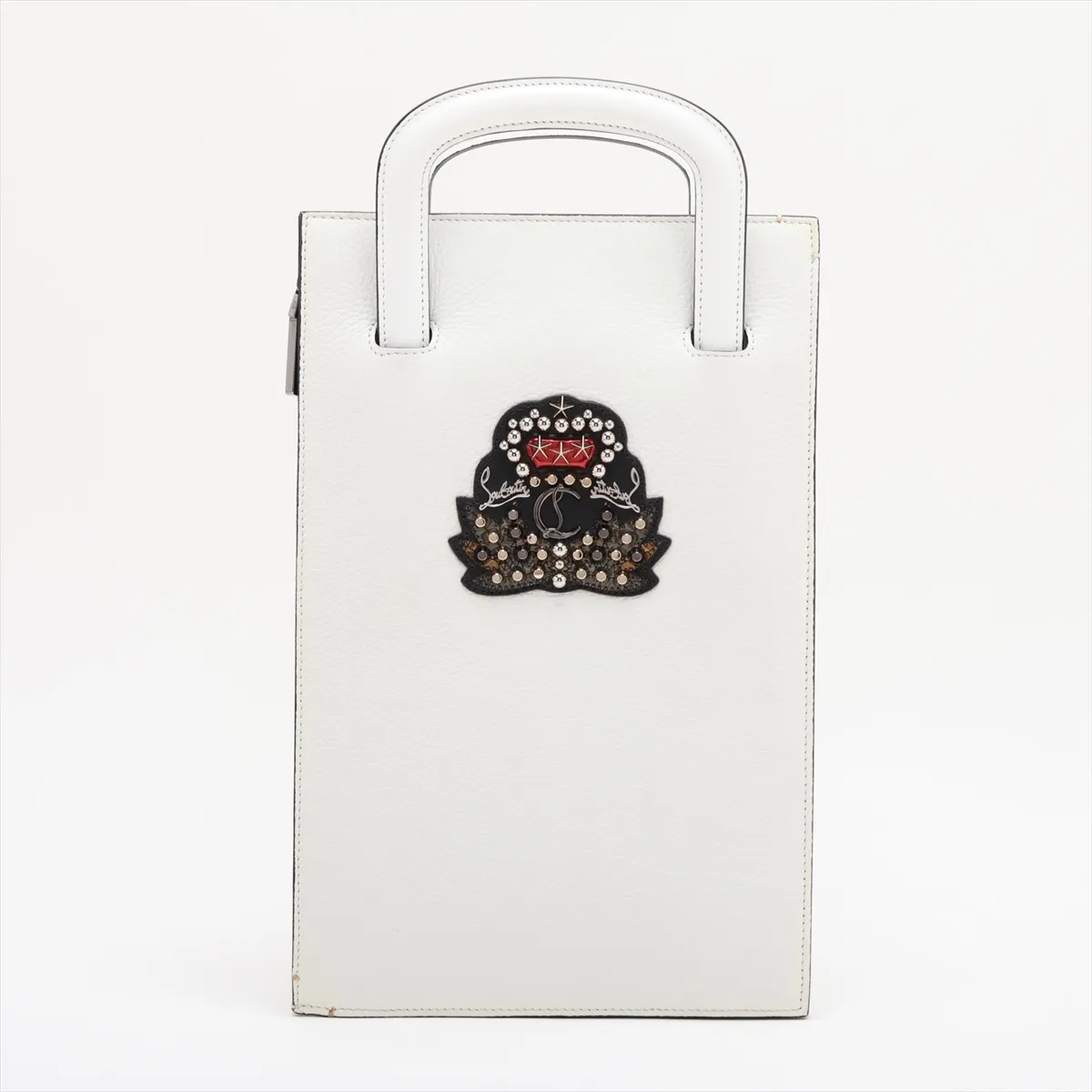 Spike Stud Trick Track Leather 2-Way Handbag, White — view 2