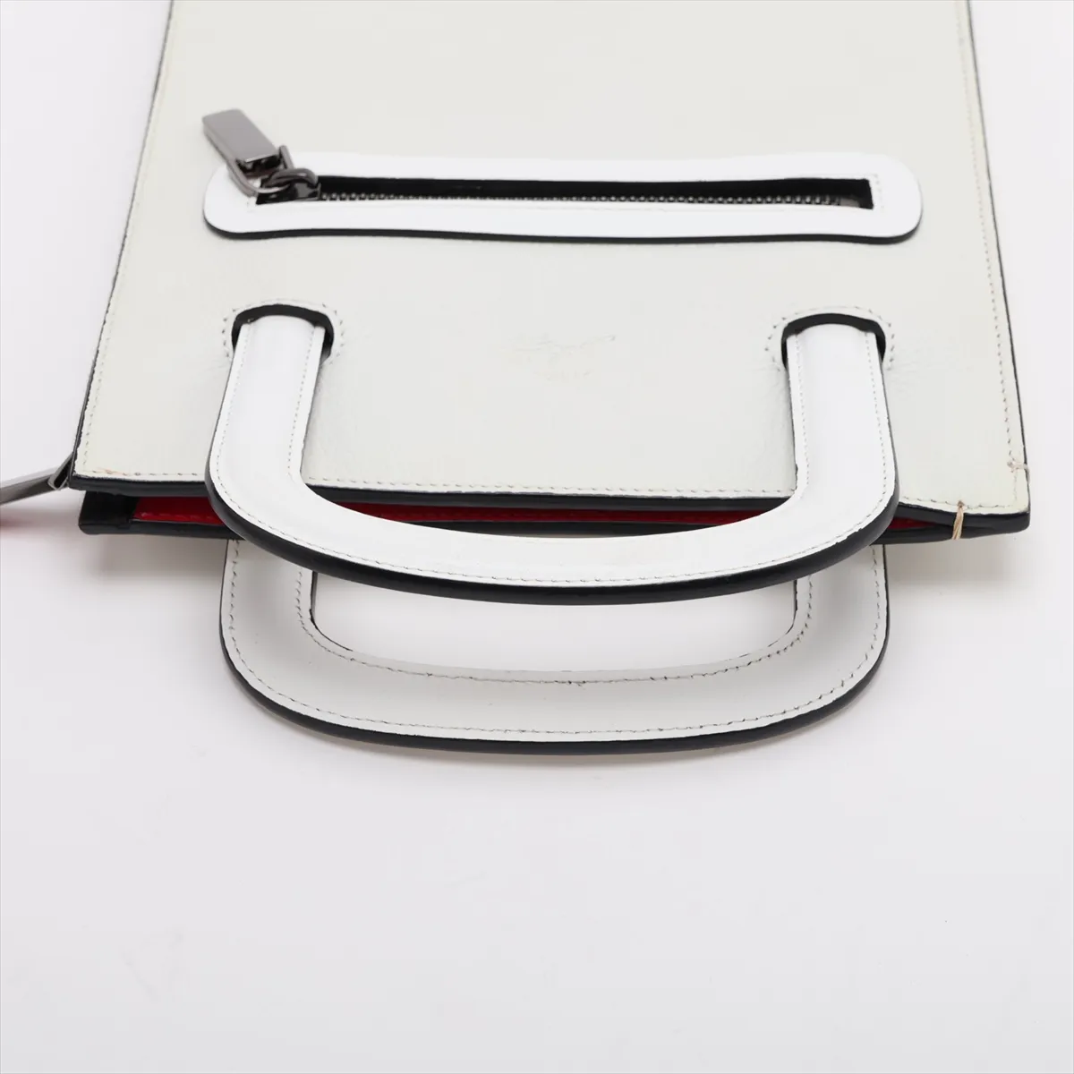 Spike Stud Trick Track Leather 2-Way Handbag, White — view 5