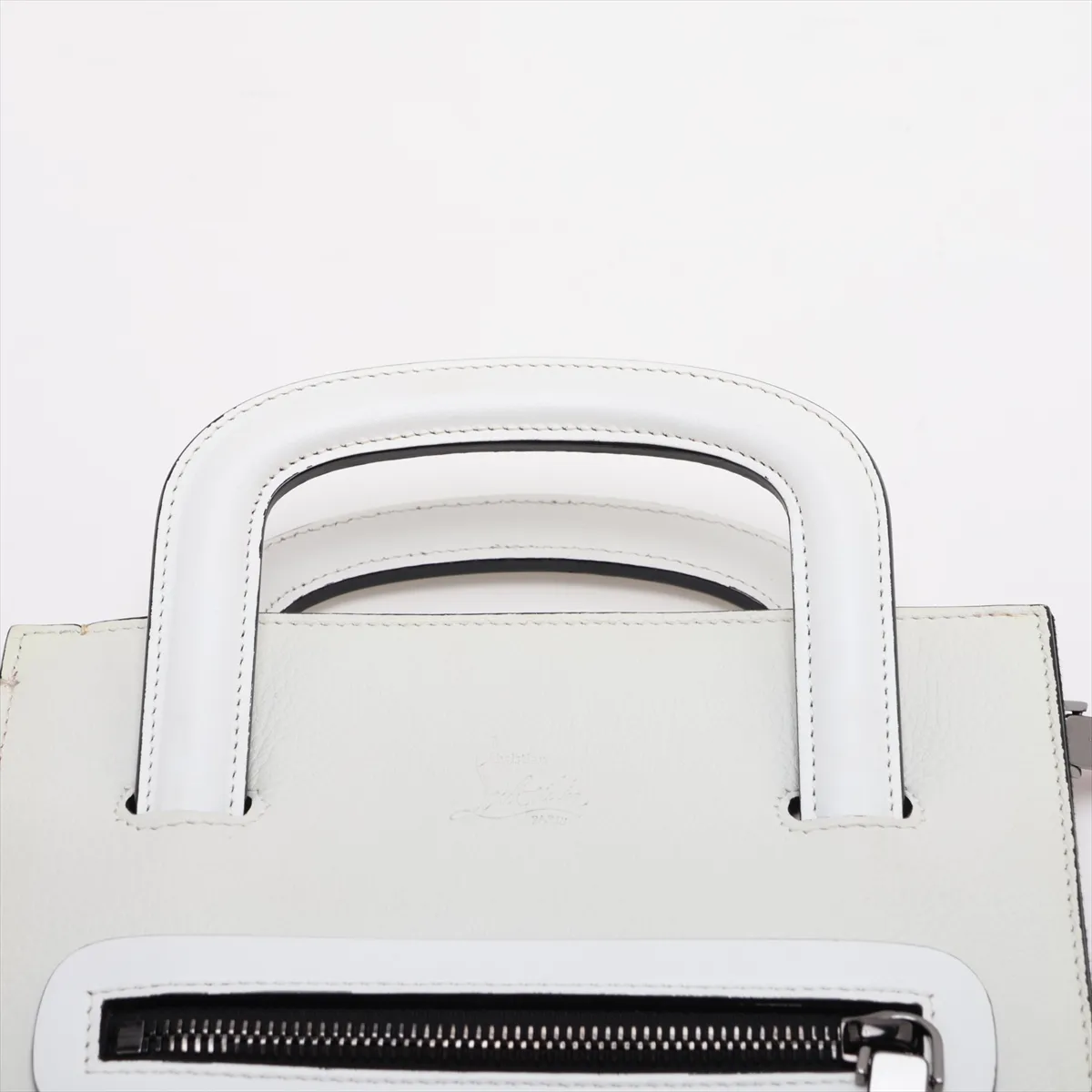 Spike Stud Trick Track Leather 2-Way Handbag, White — view 6