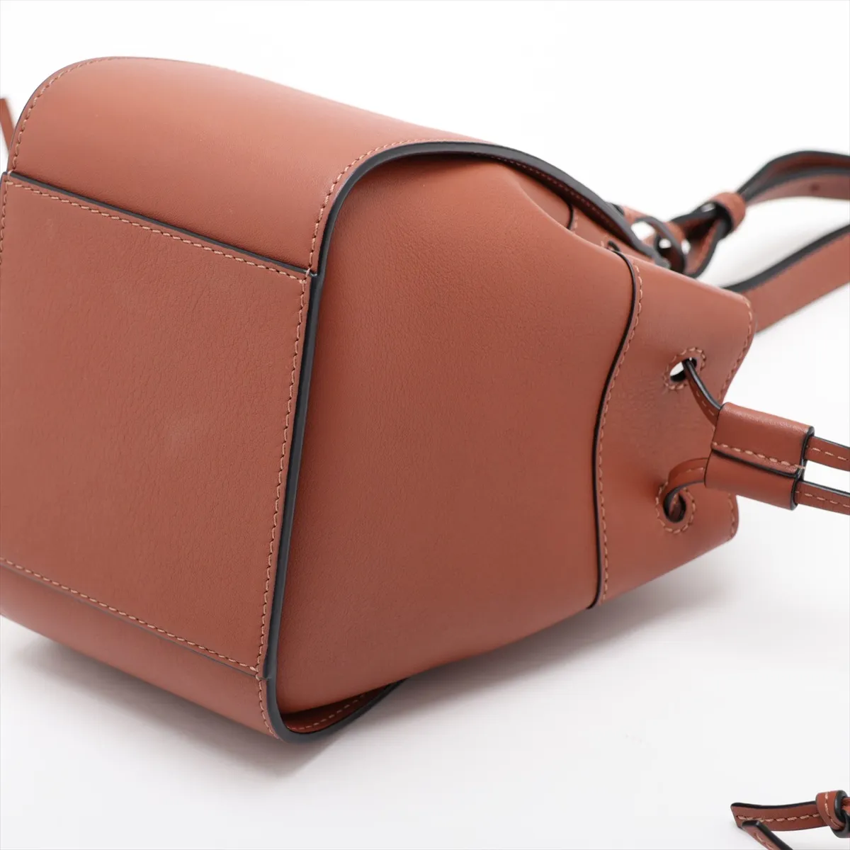 Hammock Drawstring Mini Leather 2-Way Shoulder Bag, Brown — view 3