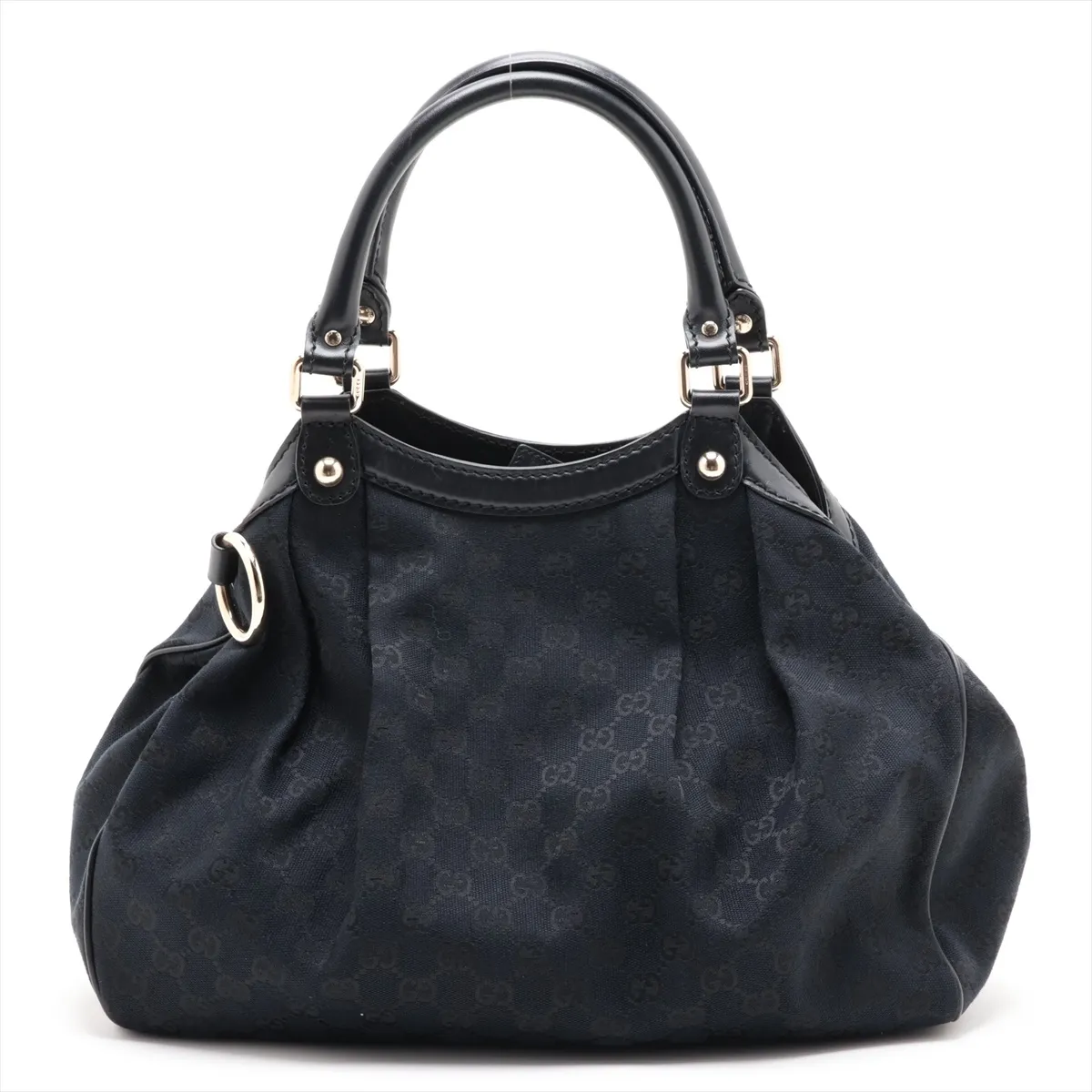 GG Canvas Sukey Canvas x Leather Handbag Black 211944
