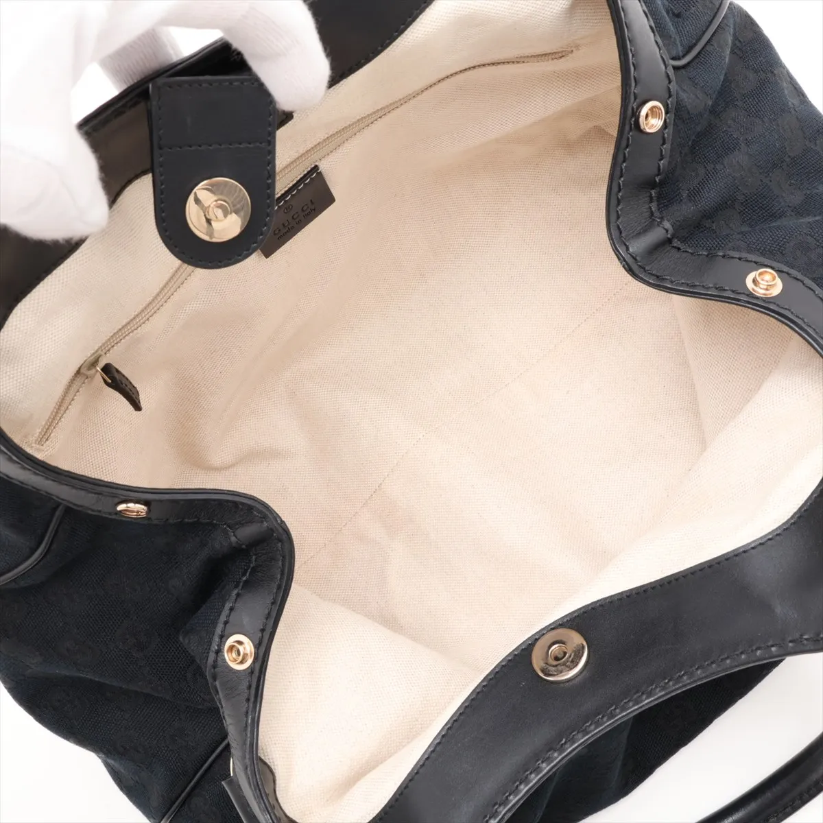 GG Canvas Sukey Canvas x Leather Handbag Black 211944 — view 7