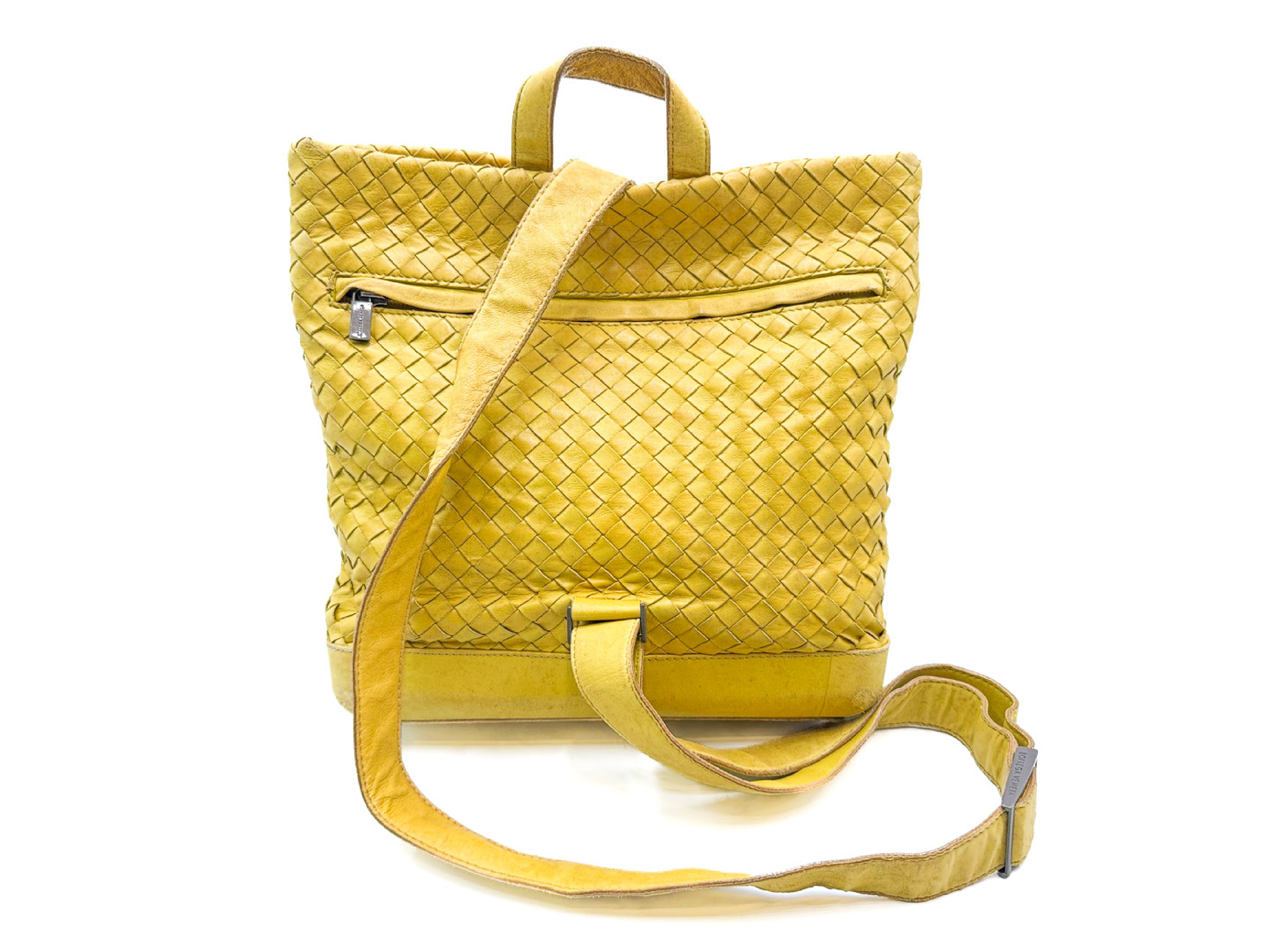 Intrecciato Yellow Leather Shoulder Bag — view 2