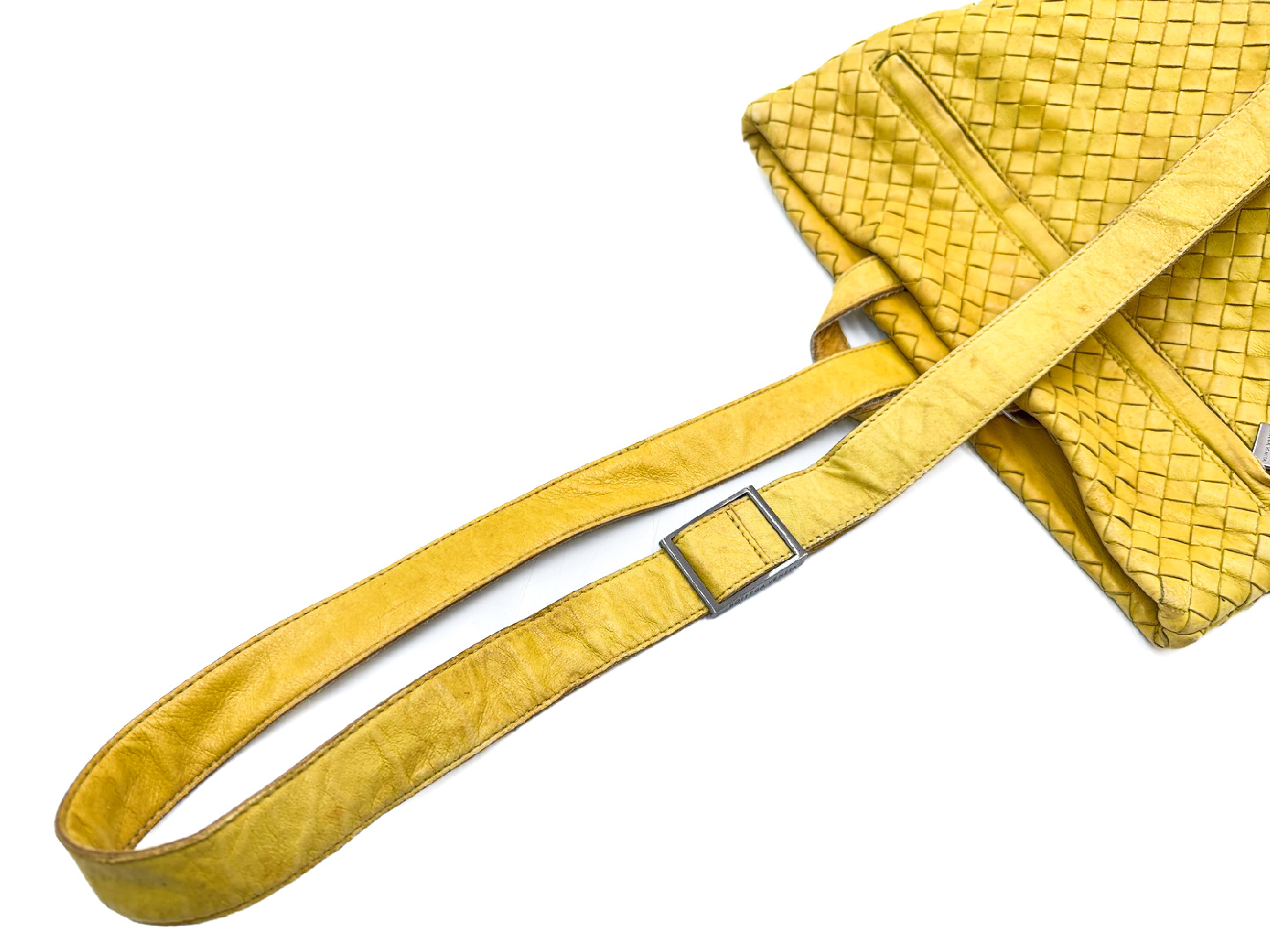 Intrecciato Yellow Leather Shoulder Bag — view 3