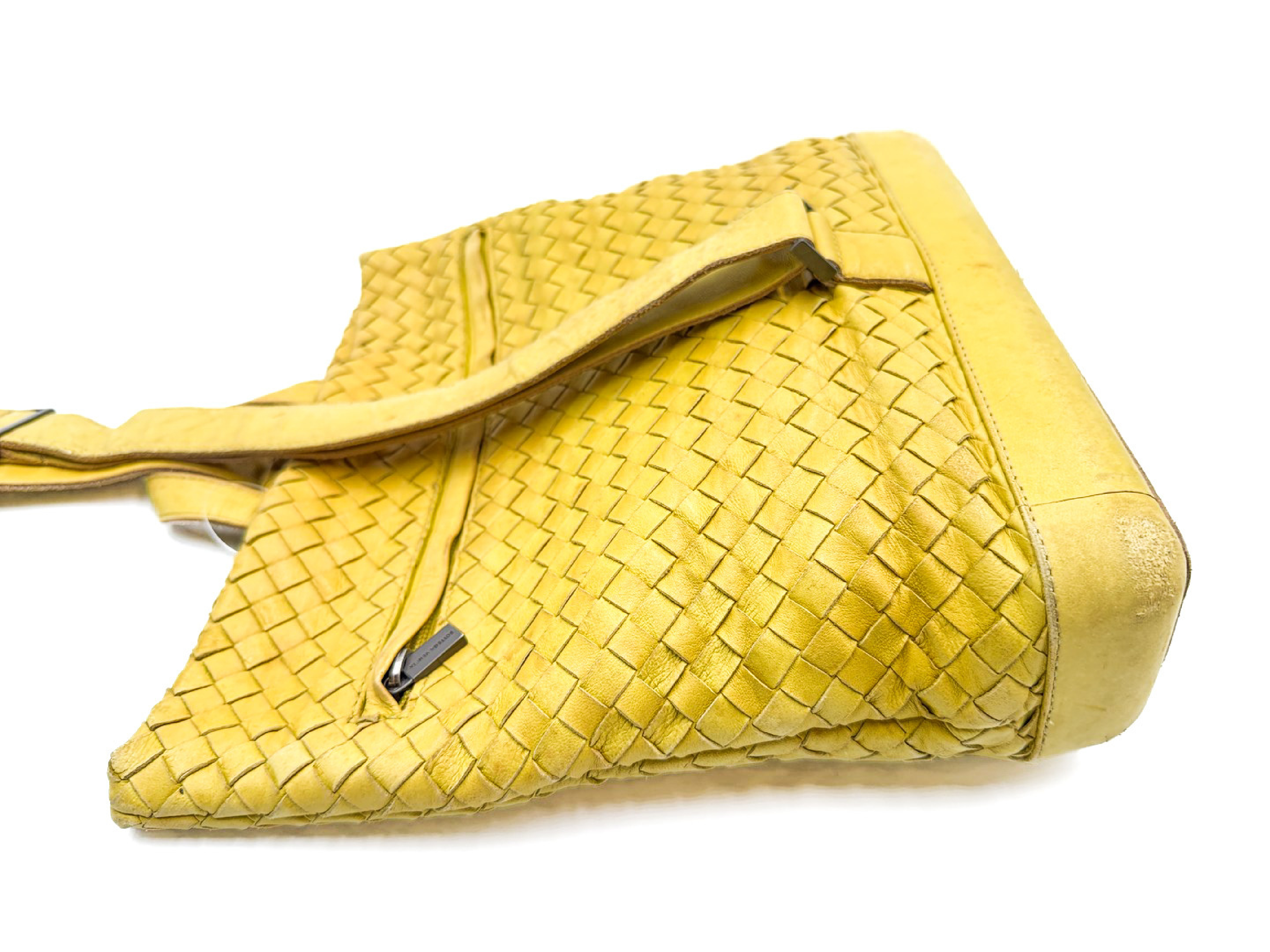 Intrecciato Yellow Leather Shoulder Bag — view 4