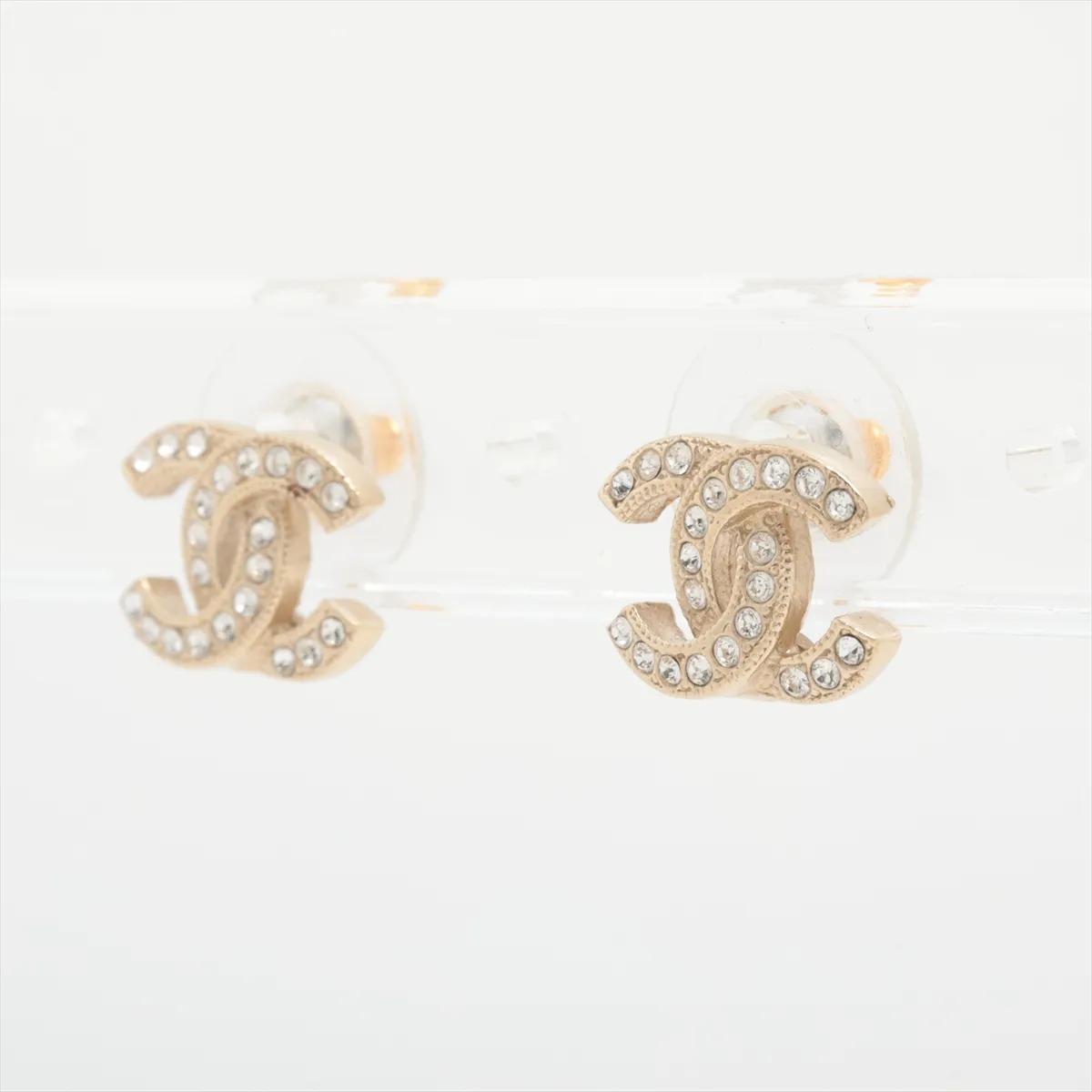 Coco Mark P20V Earrings (Pair) GP x Rhinestone Champagne Gold. Shows signs of wear including — view 3