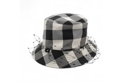 Tag attached Check pattern tulle veil bucket hat, size 58, bucket hat, hat