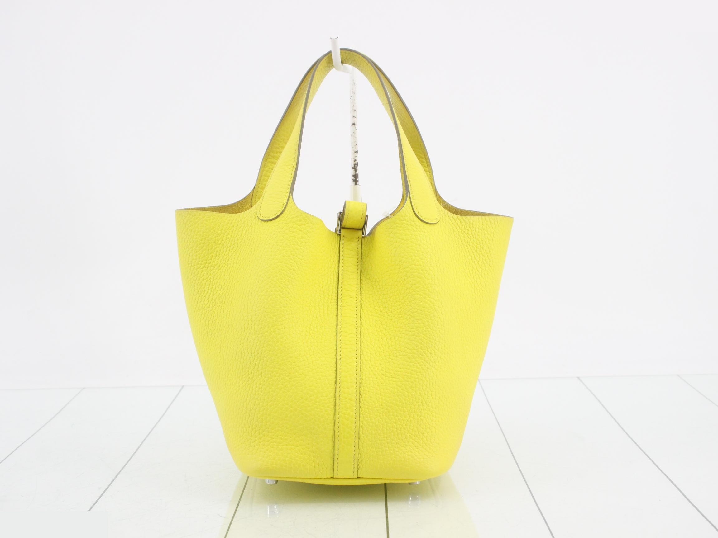 Picotin Lock PM Leather Handbag, U Stamp, Yellow — view 2