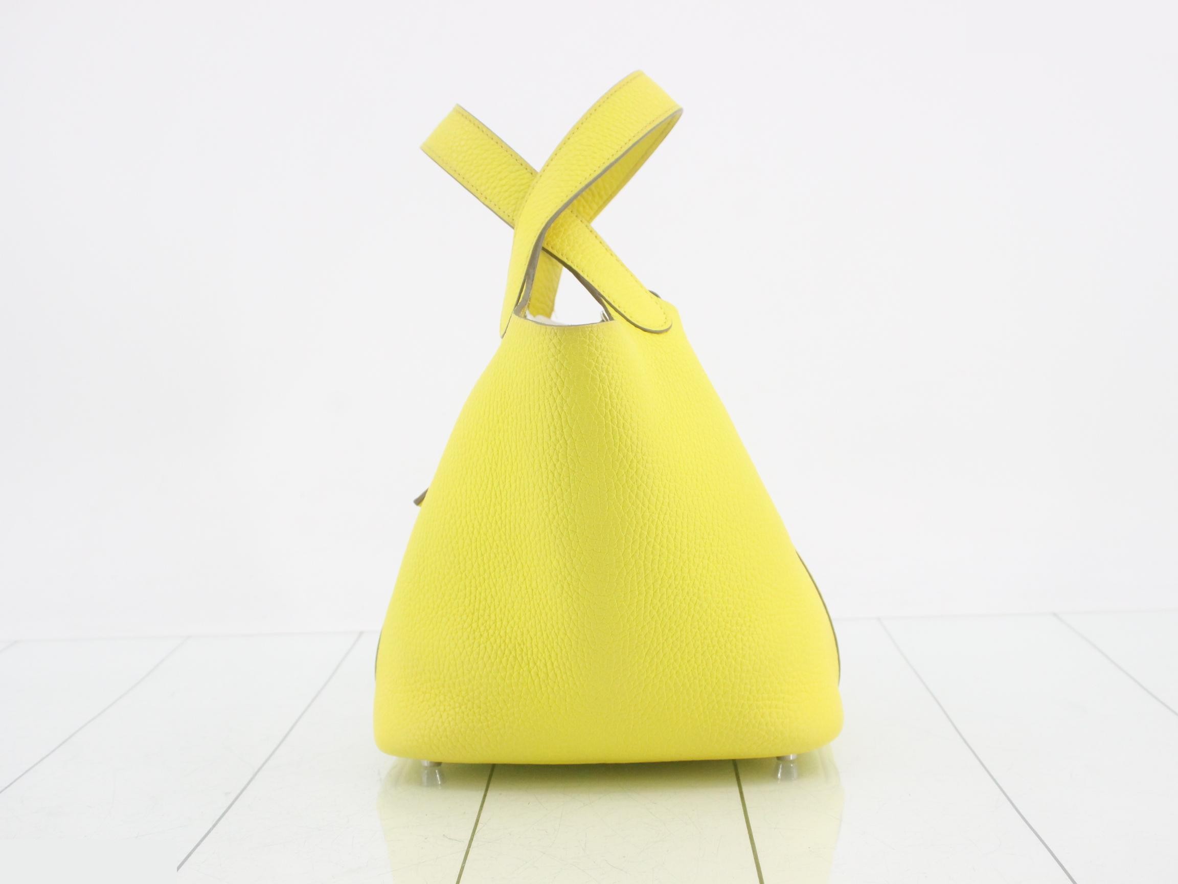 Picotin Lock PM Leather Handbag, U Stamp, Yellow — view 3