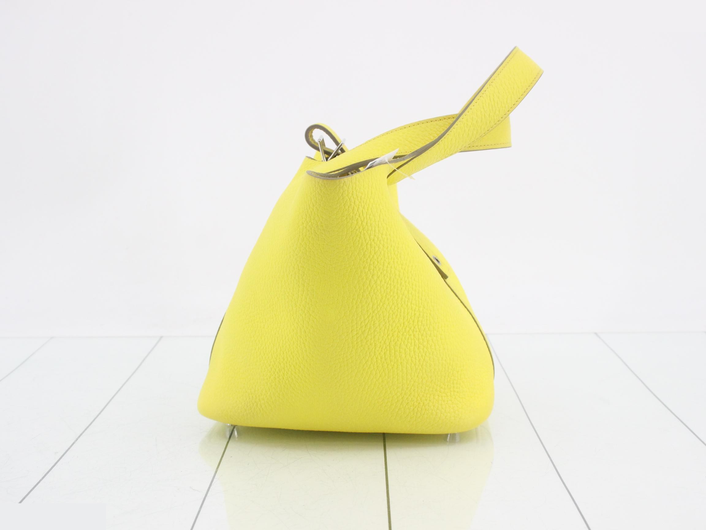 Picotin Lock PM Leather Handbag, U Stamp, Yellow — view 4