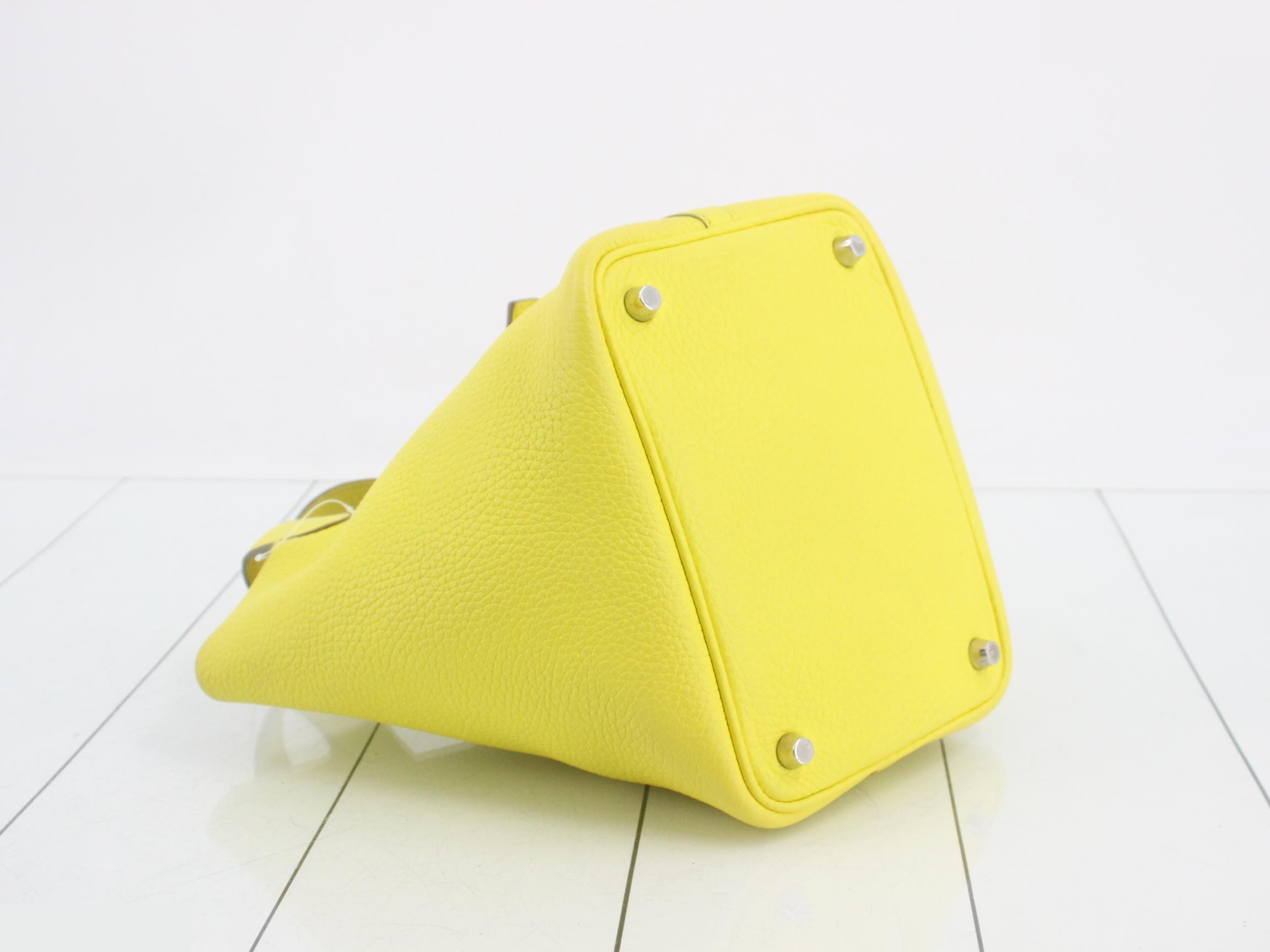 Picotin Lock PM Leather Handbag, U Stamp, Yellow — view 5