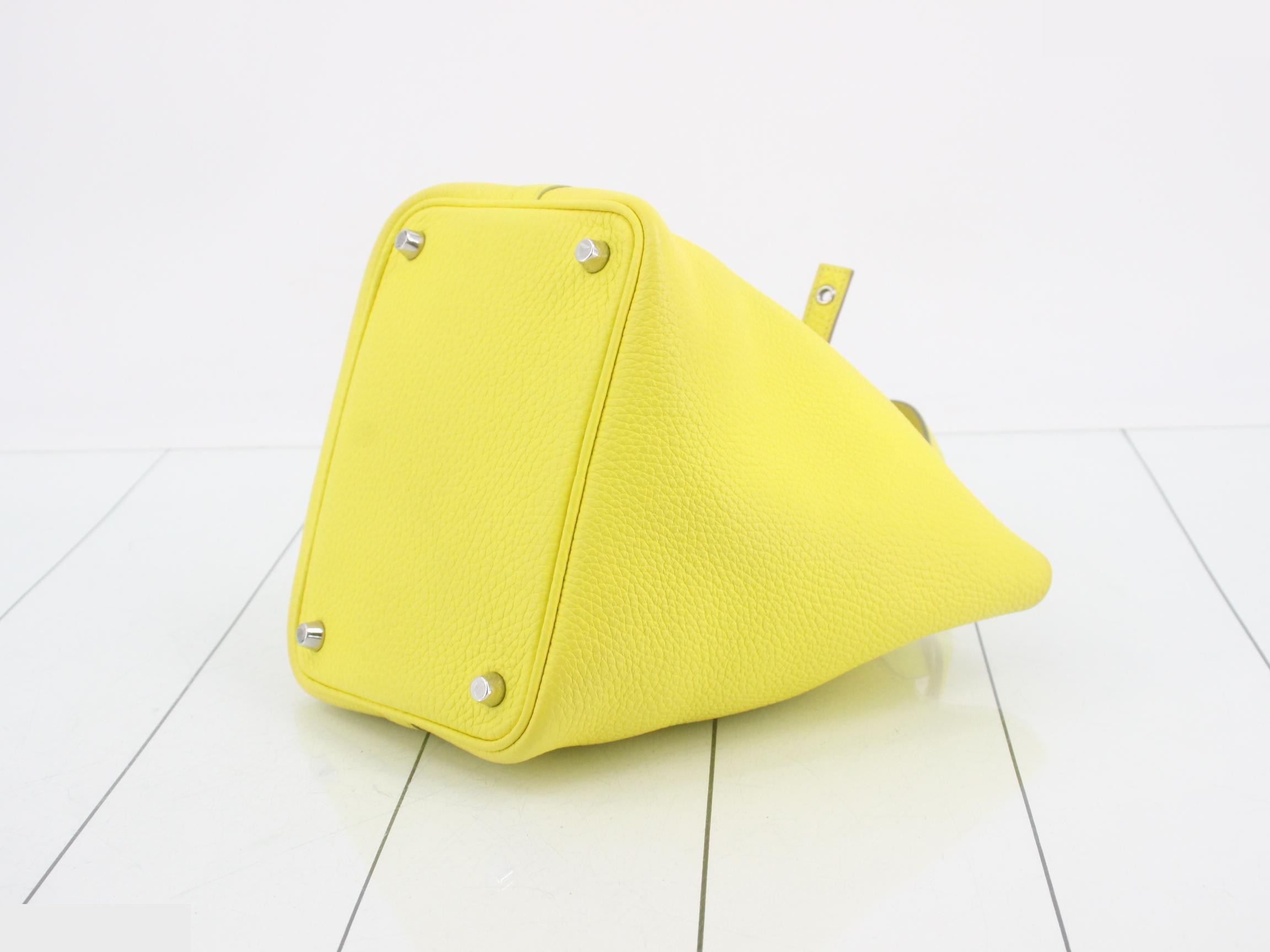 Picotin Lock PM Leather Handbag, U Stamp, Yellow — view 6