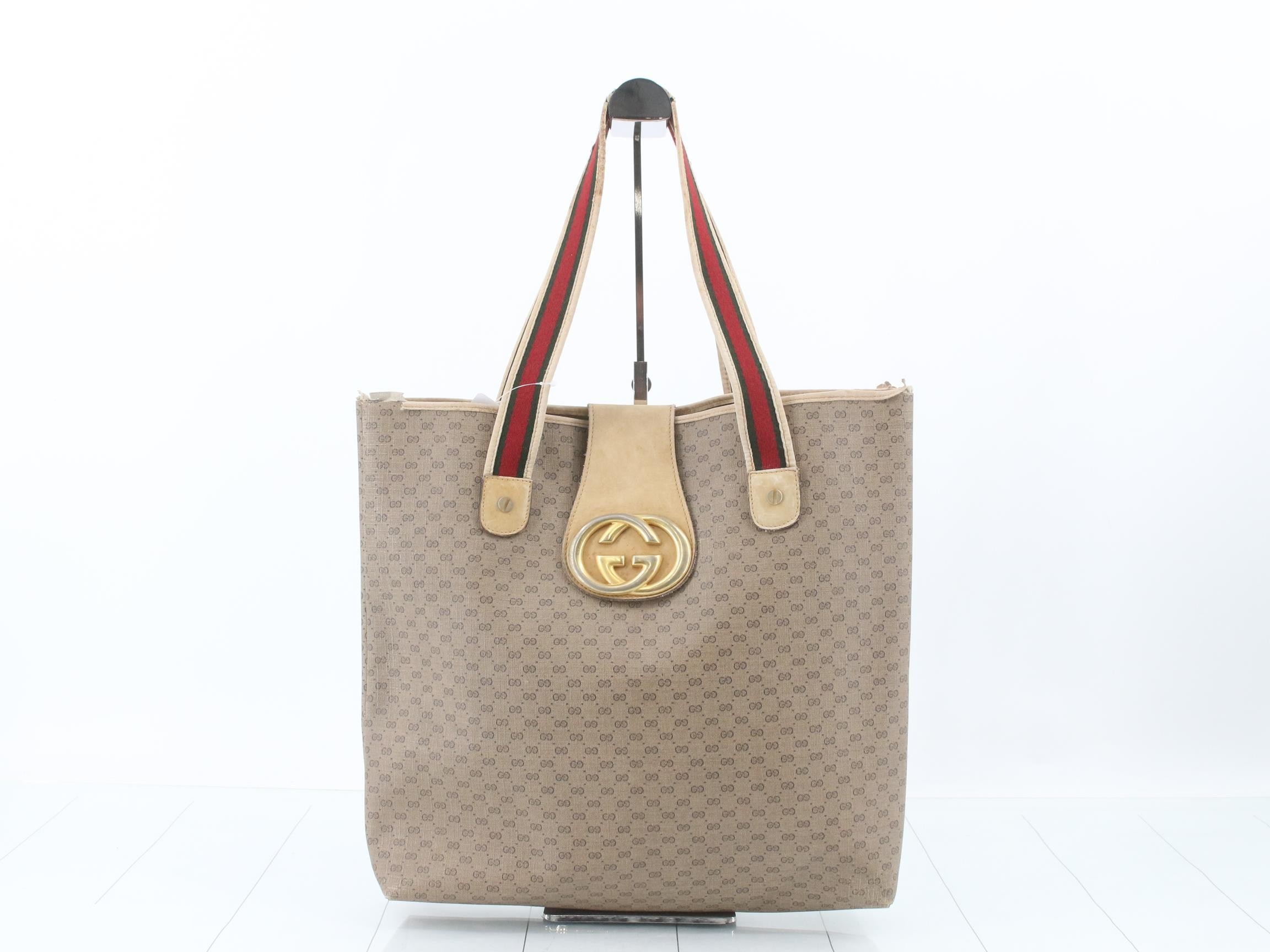 Tote bag, PVC/leather, beige/ivory, Old Gucci