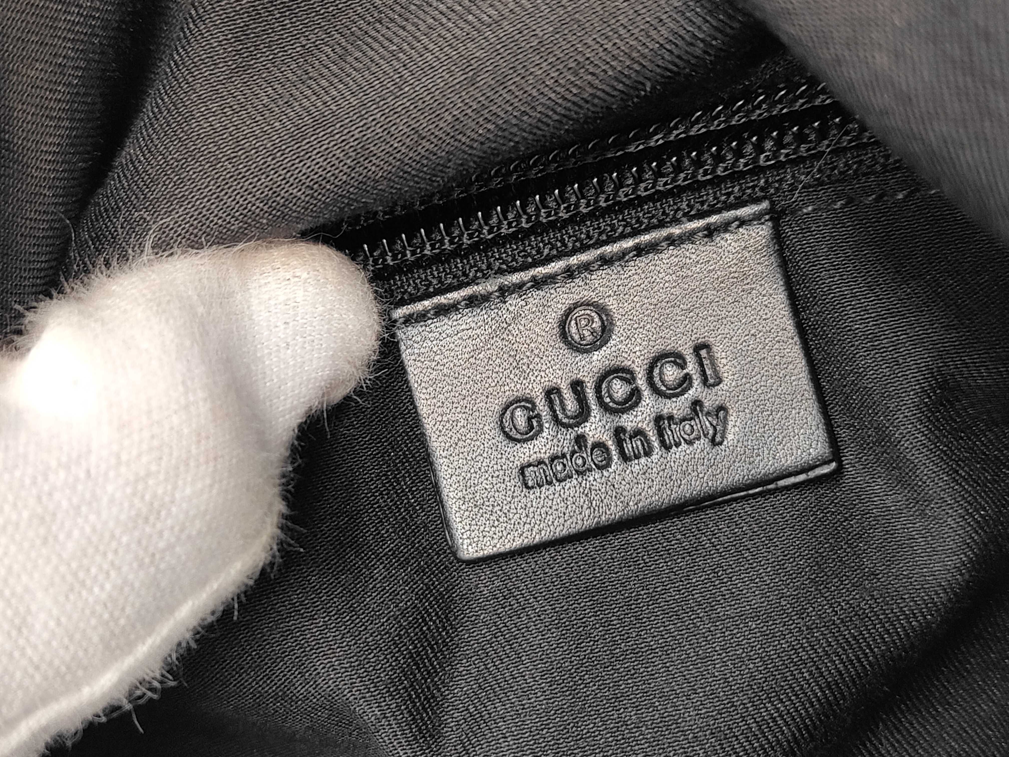 logo plate shoulder bag, nylon x leather, black, 148476. — view 10