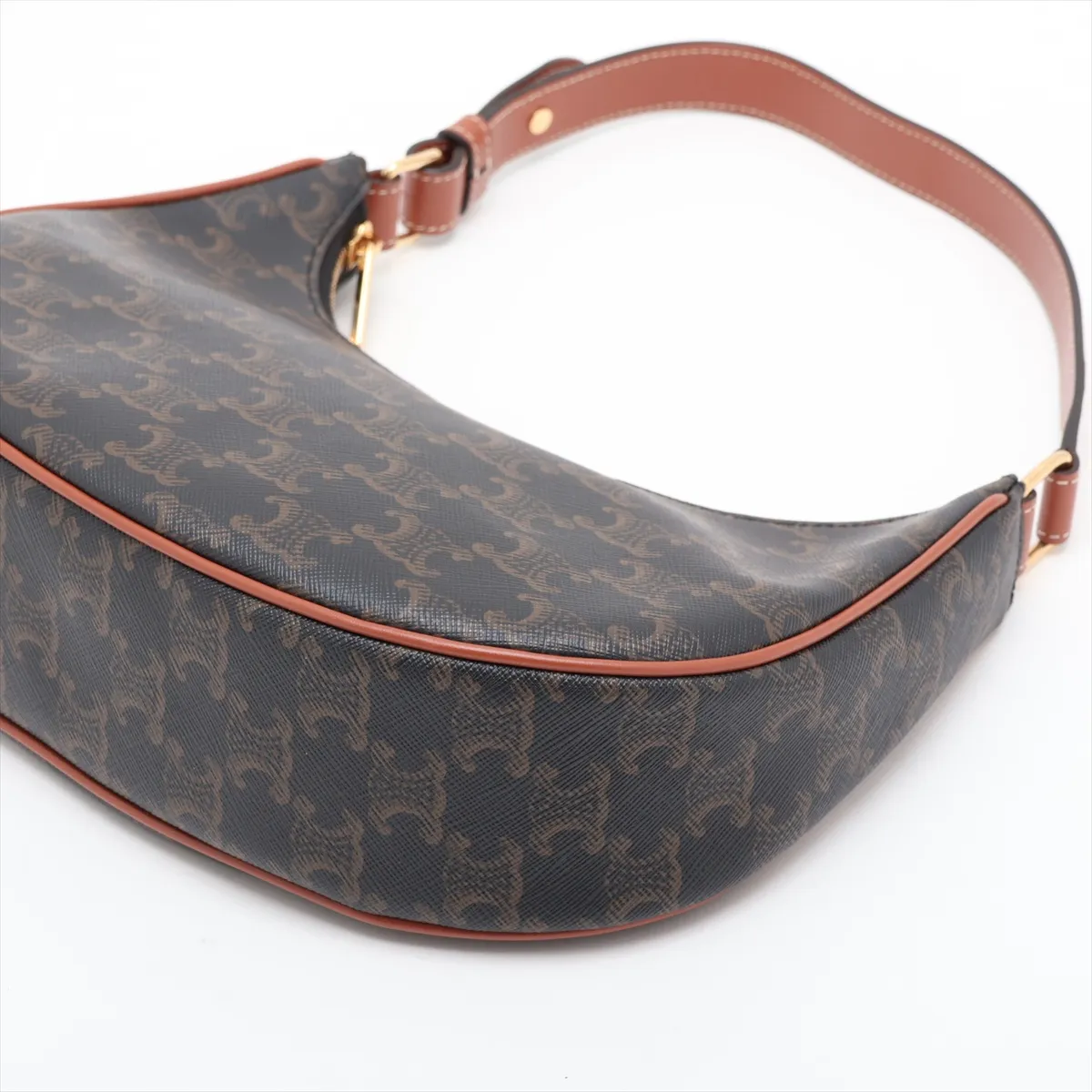 Triomphe Ava PVC x Leather Shoulder Bag, Brown — view 3