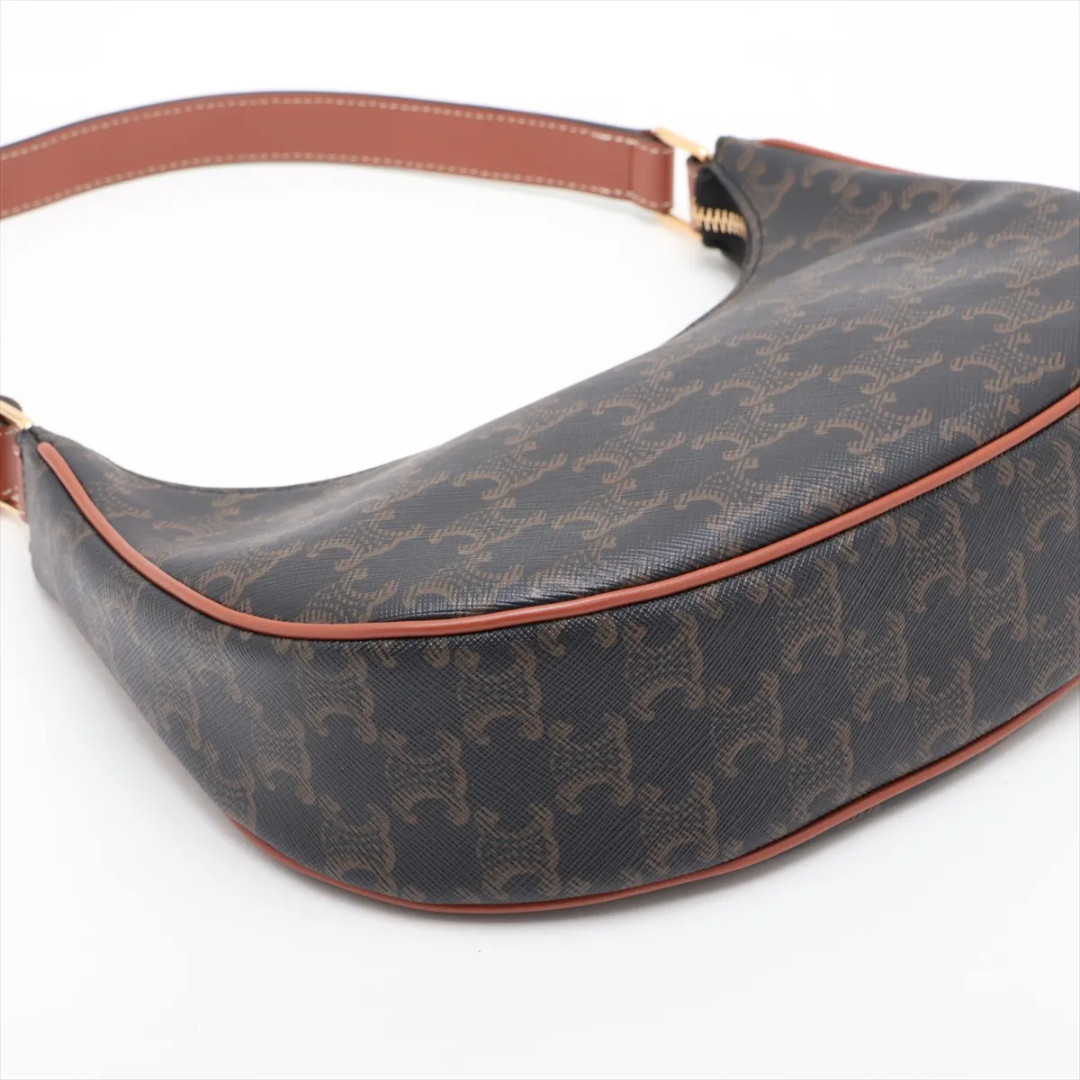 Triomphe Ava PVC x Leather Shoulder Bag, Brown — view 4
