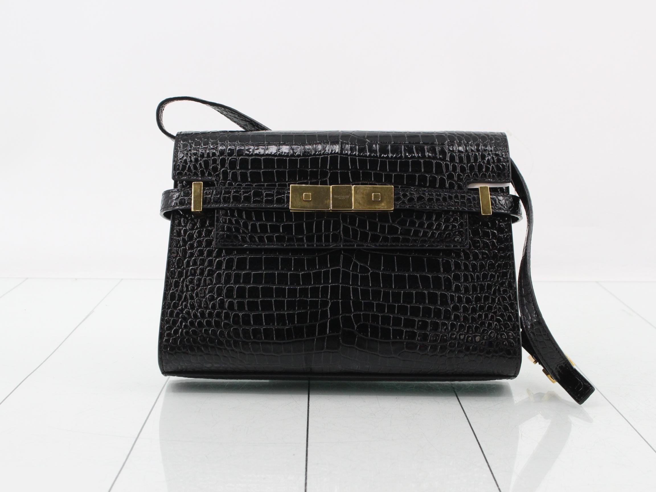 Manhattan Crocodile Embossed Leather Shoulder Bag