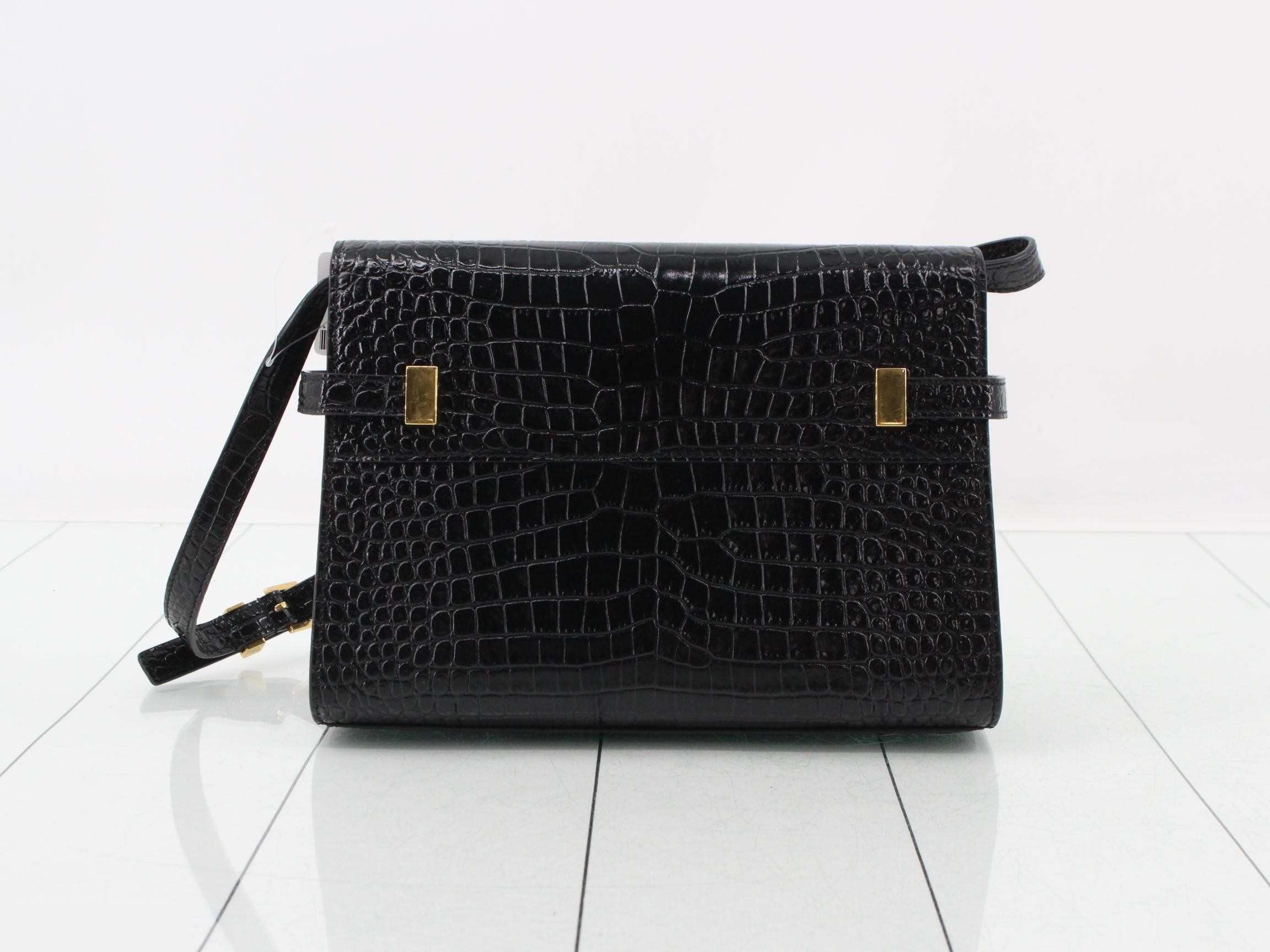 Manhattan Crocodile Embossed Leather Shoulder Bag — view 2