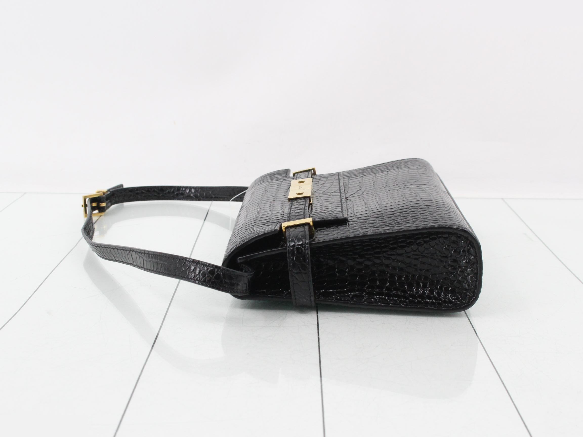 Manhattan Crocodile Embossed Leather Shoulder Bag — view 4