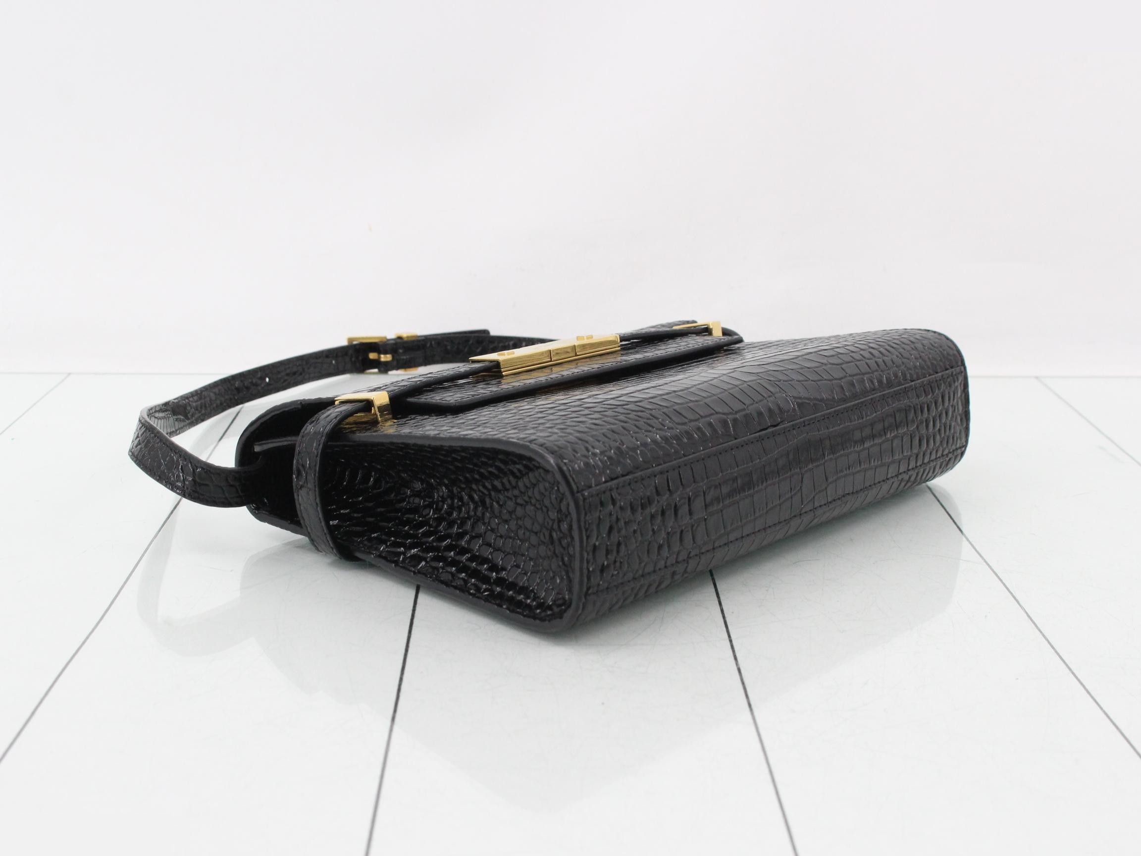 Manhattan Crocodile Embossed Leather Shoulder Bag — view 5
