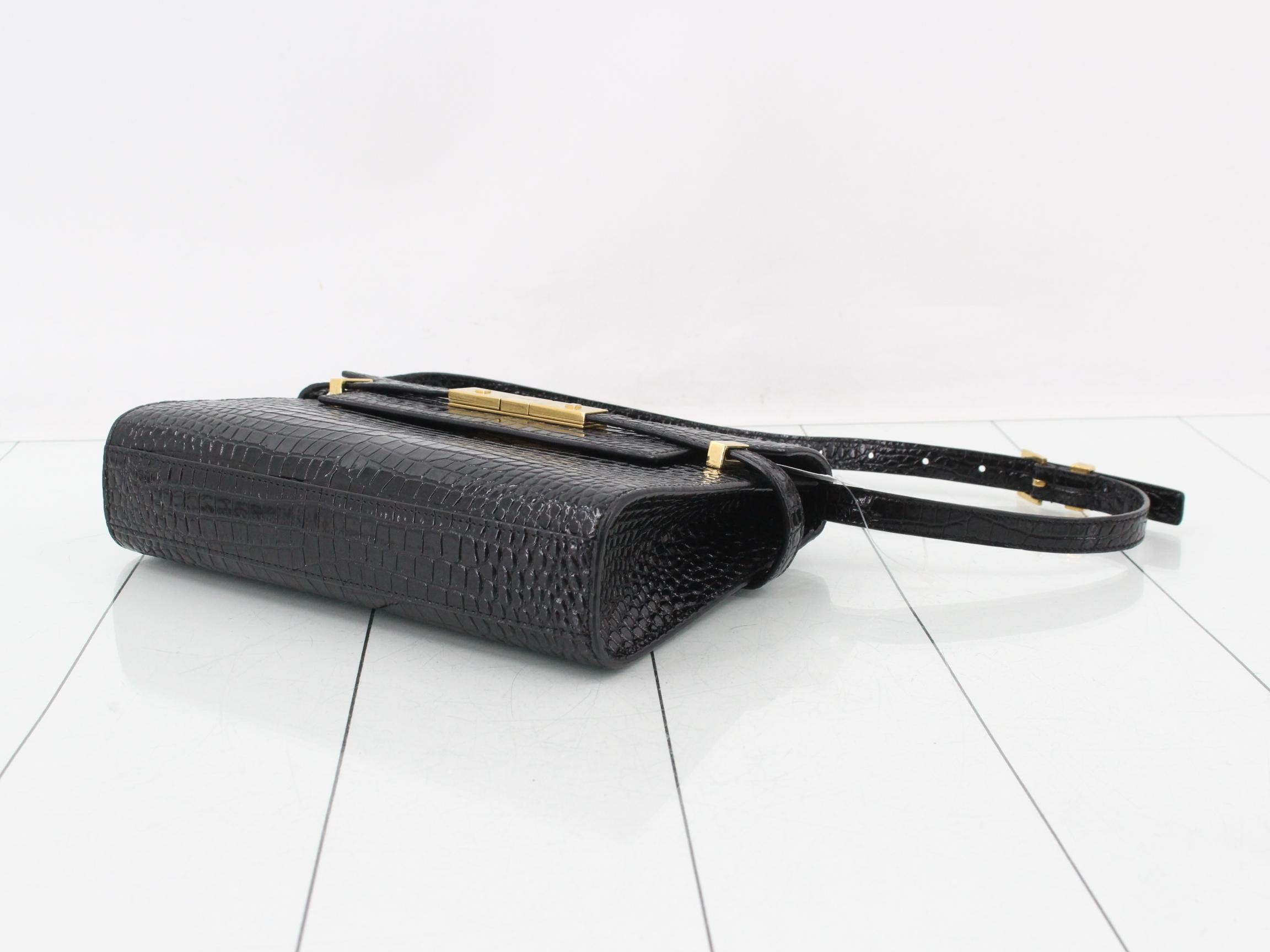 Manhattan Crocodile Embossed Leather Shoulder Bag — view 6