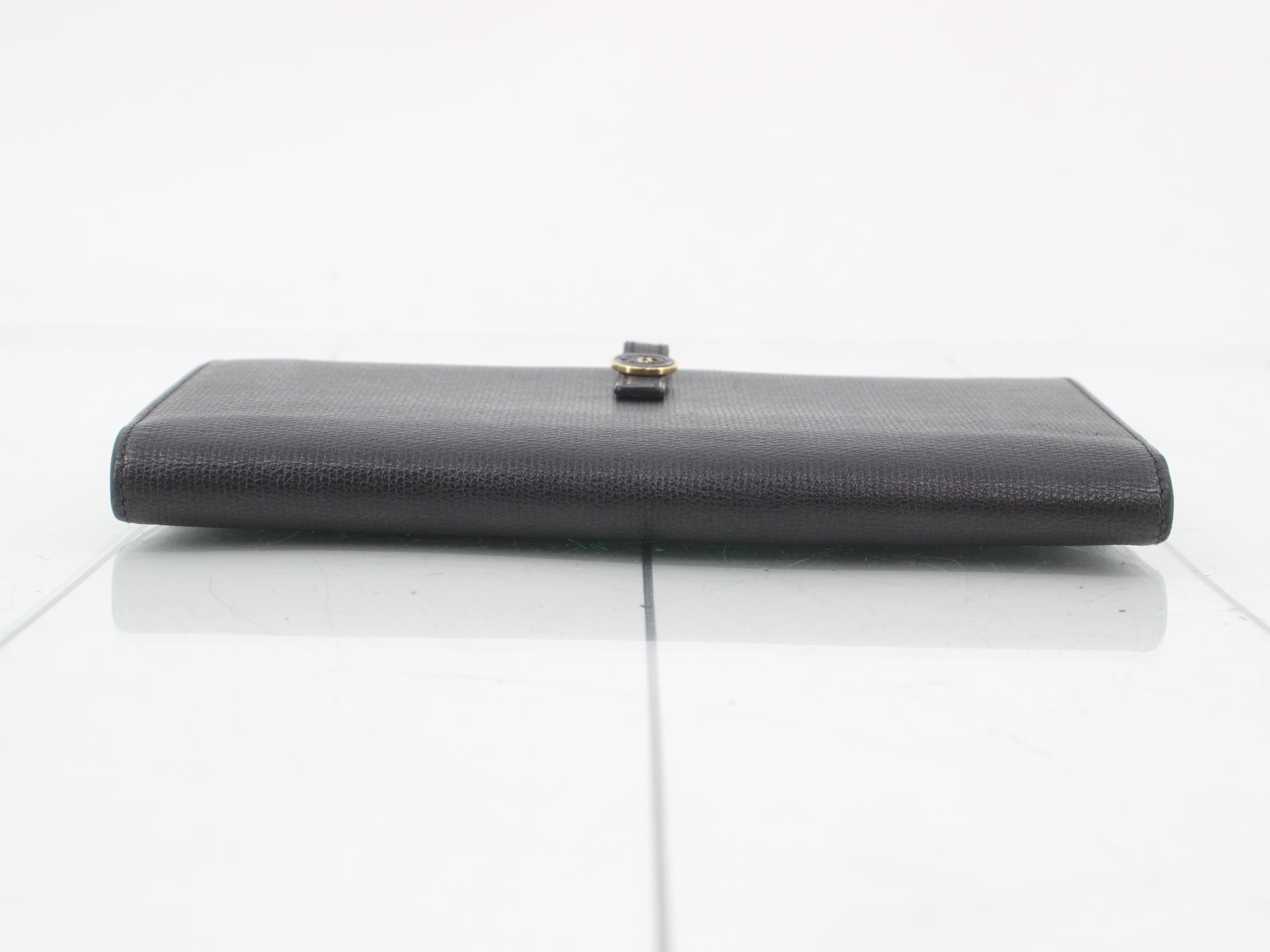Coco Button Leather Bifold Long Wallet Black — view 3