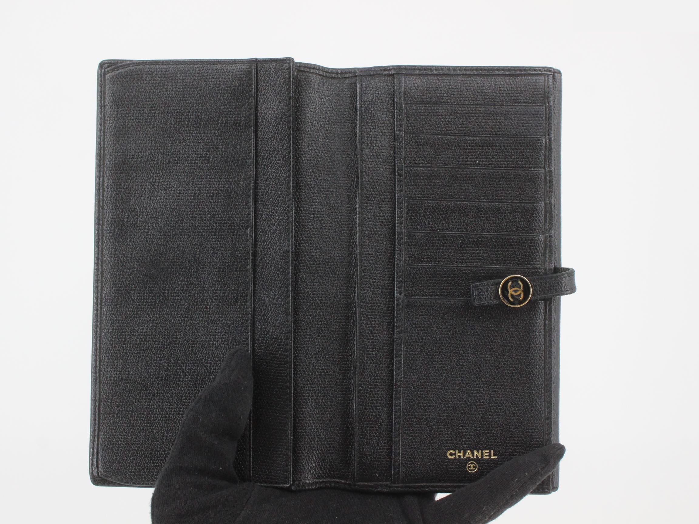 Coco Button Leather Bifold Long Wallet Black — view 4